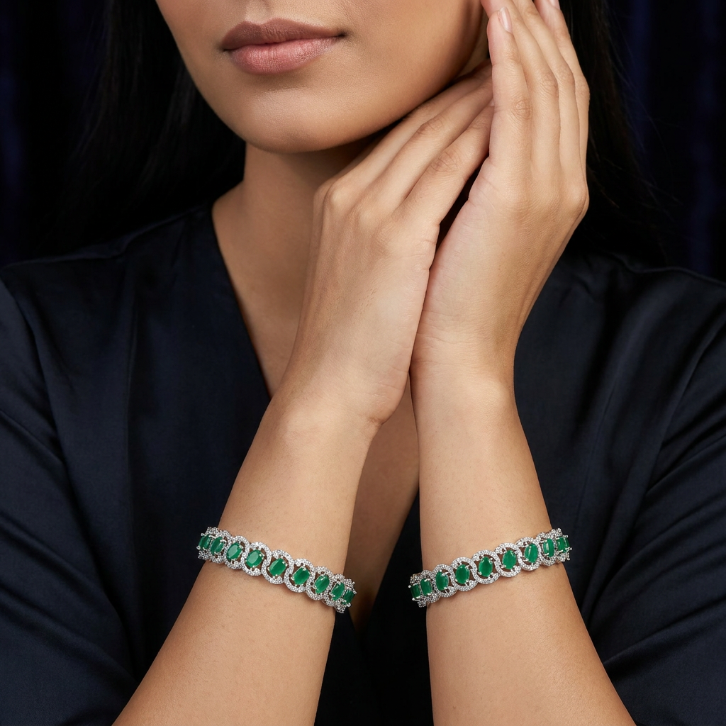 Flowing Trellis Rhodium Bangles with Ornamental Frame Pattern