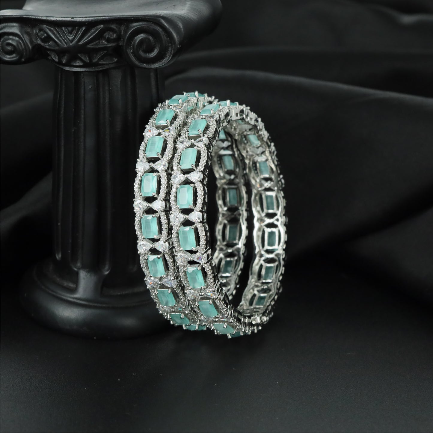 Premier Centre Rhodium Bangles with Continuous Structural Pattern