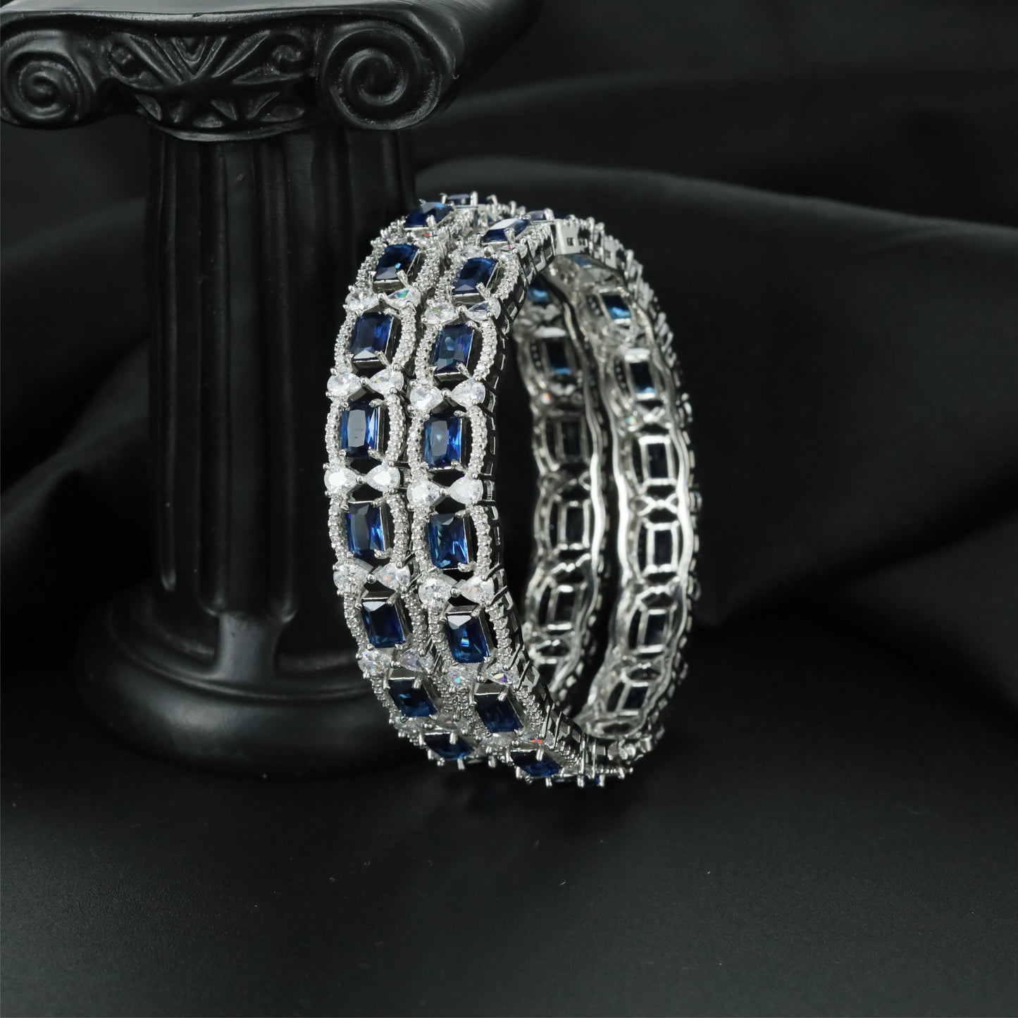 Royal Connector Rhodium Bangles with Refined Structural Layout