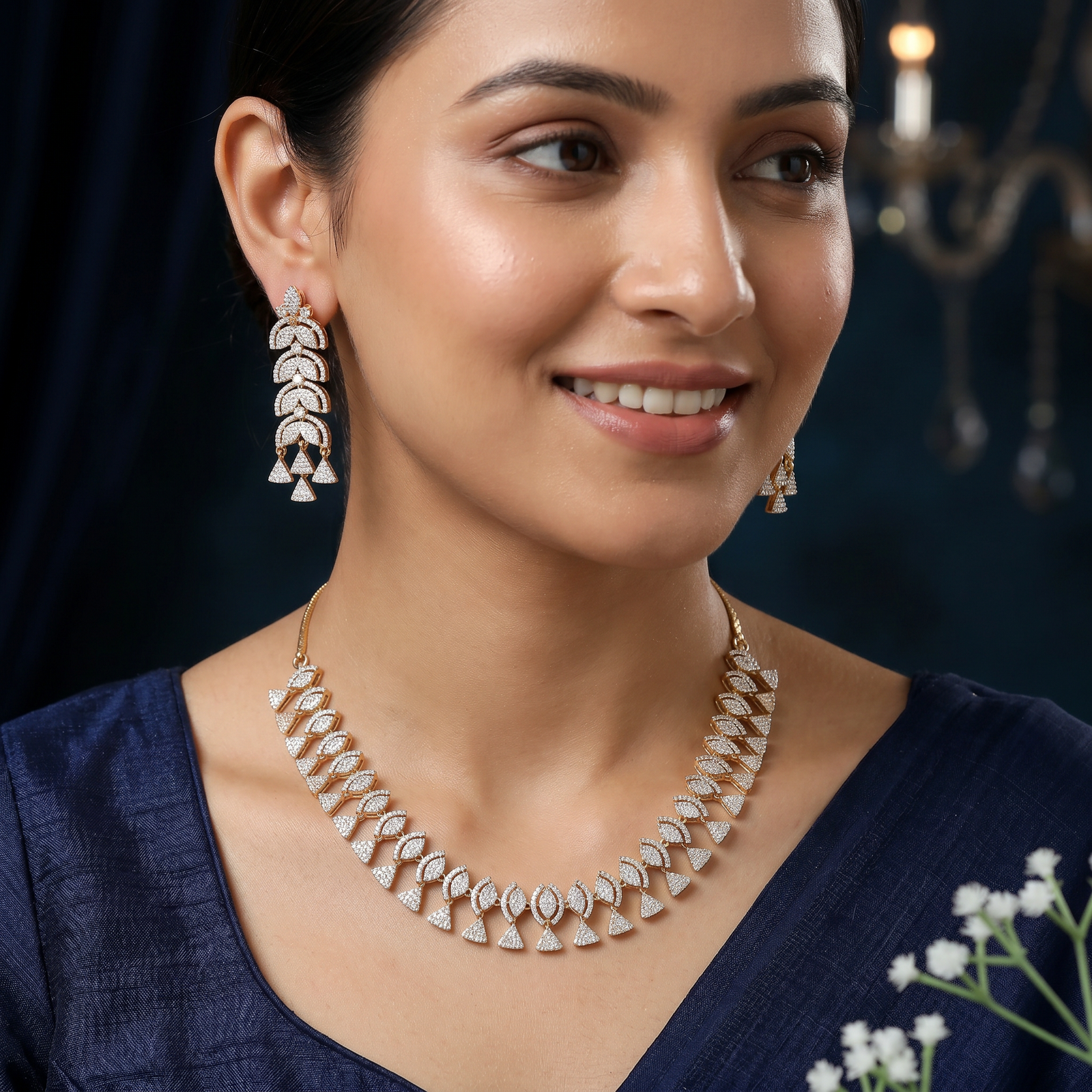 Luxury Leaf Pattern Bridal Necklace Set