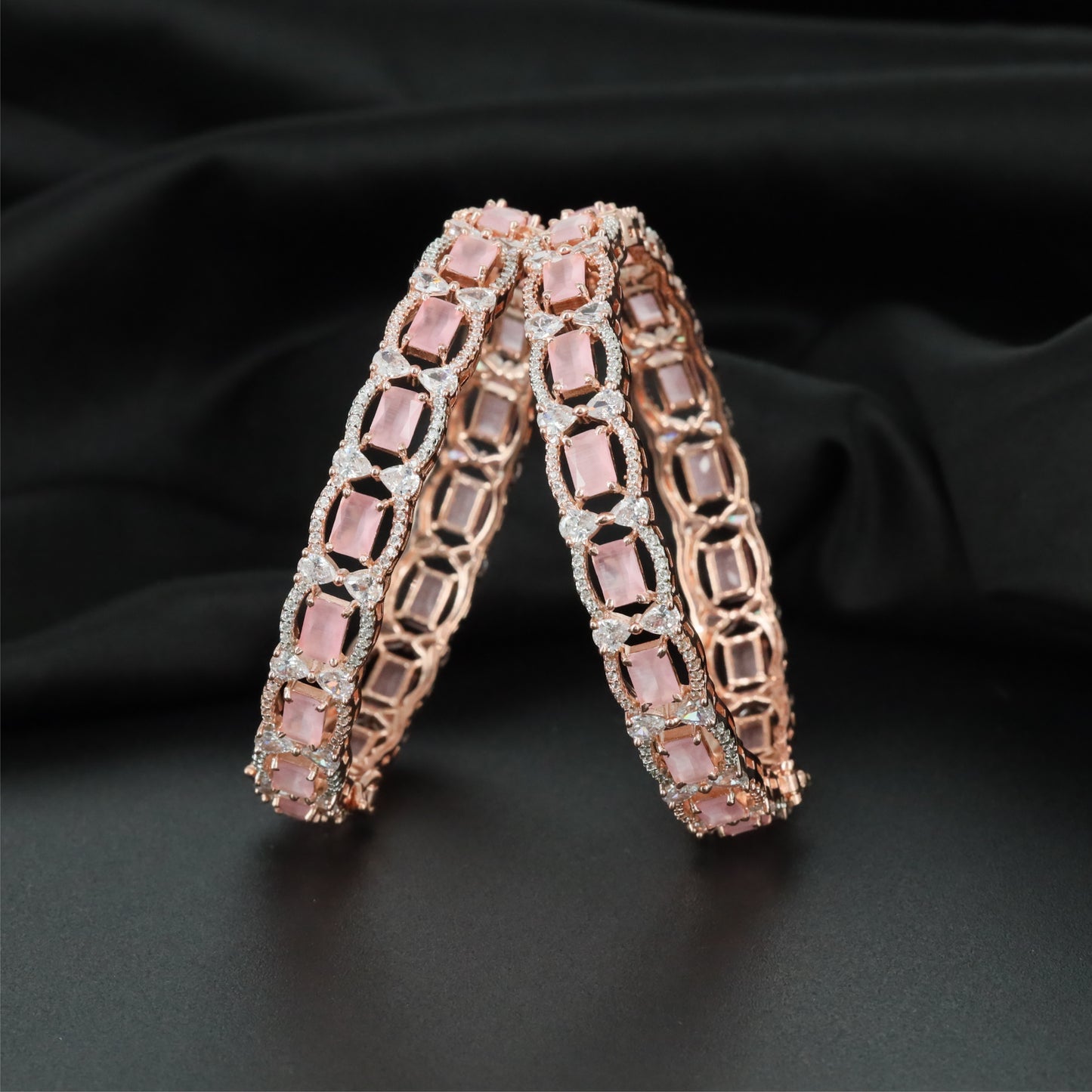 Hexa Centre Rose Gold Bangles with Ornamental Structural Pattern