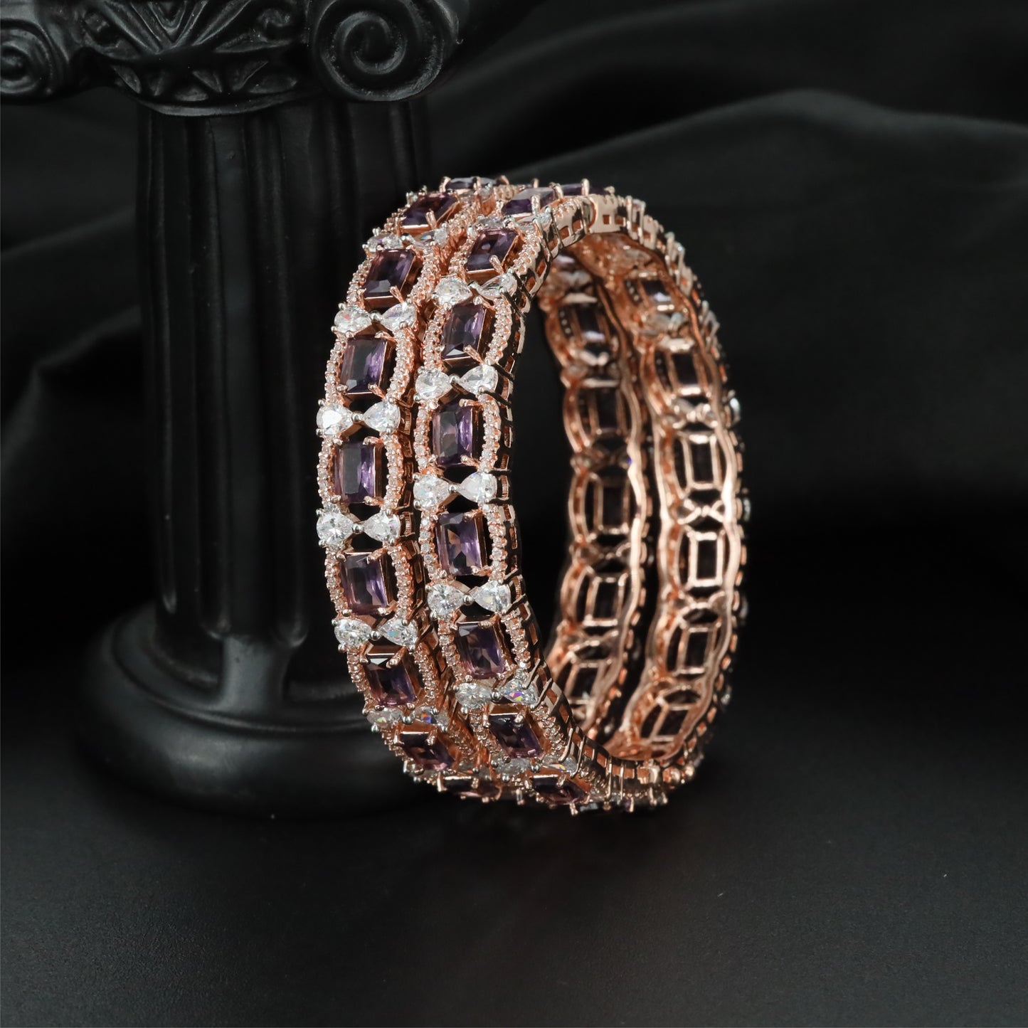 Elite Framework Rose Gold Bangles with Ornamental Centre Sections