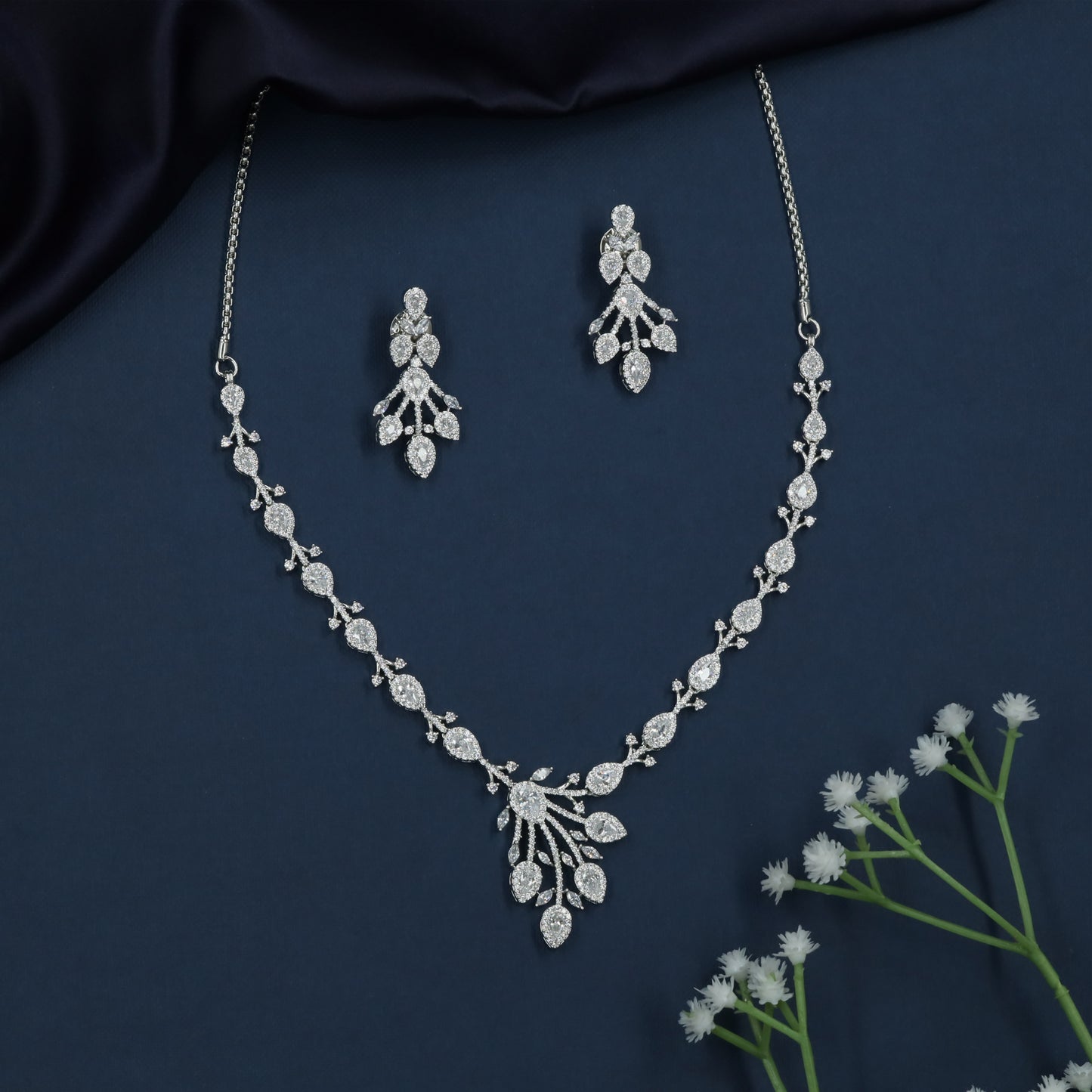 Whispering Leaf Crystal Necklace Ensemble