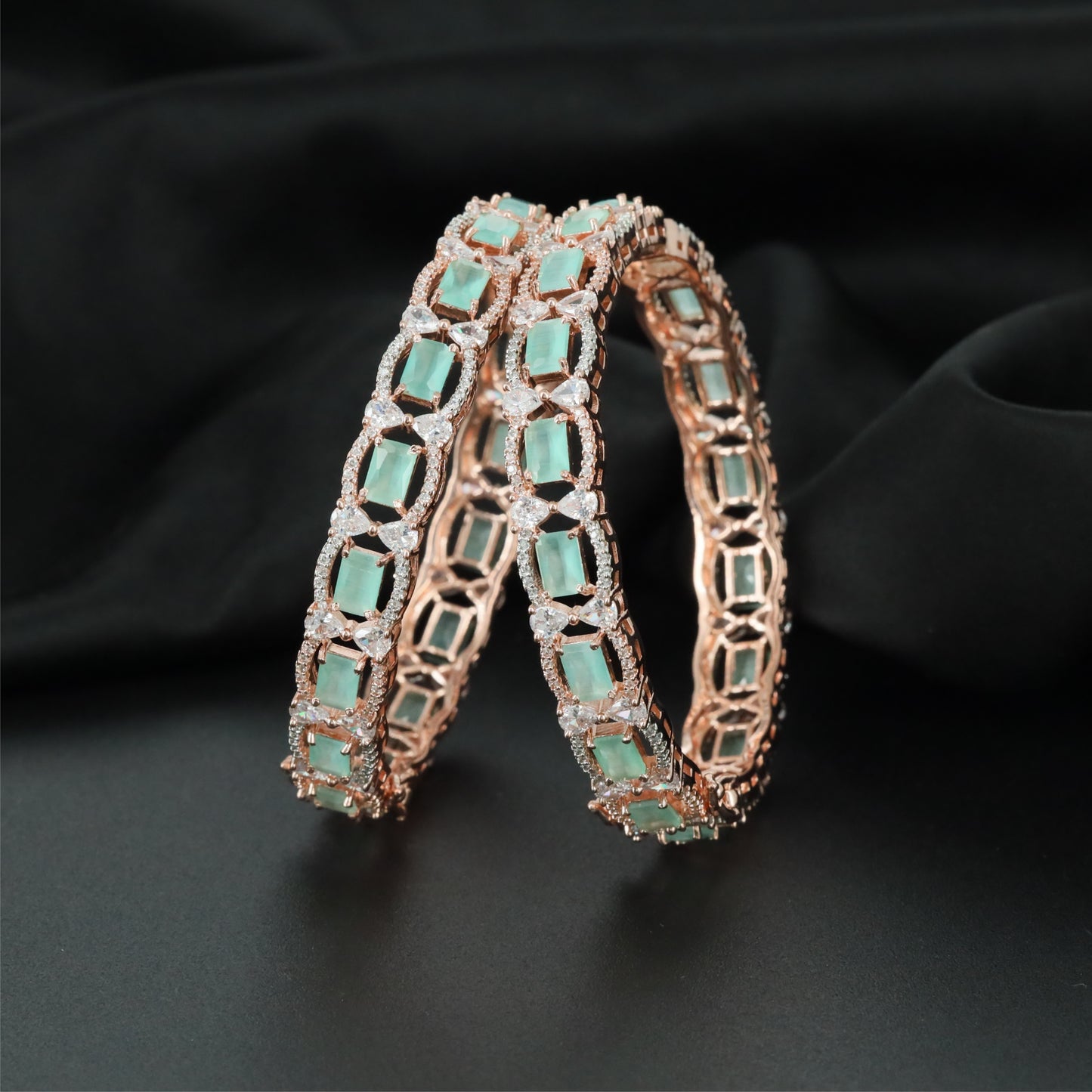 Beacon Panel Rose Gold Bangles with Repeating Geometric Sections