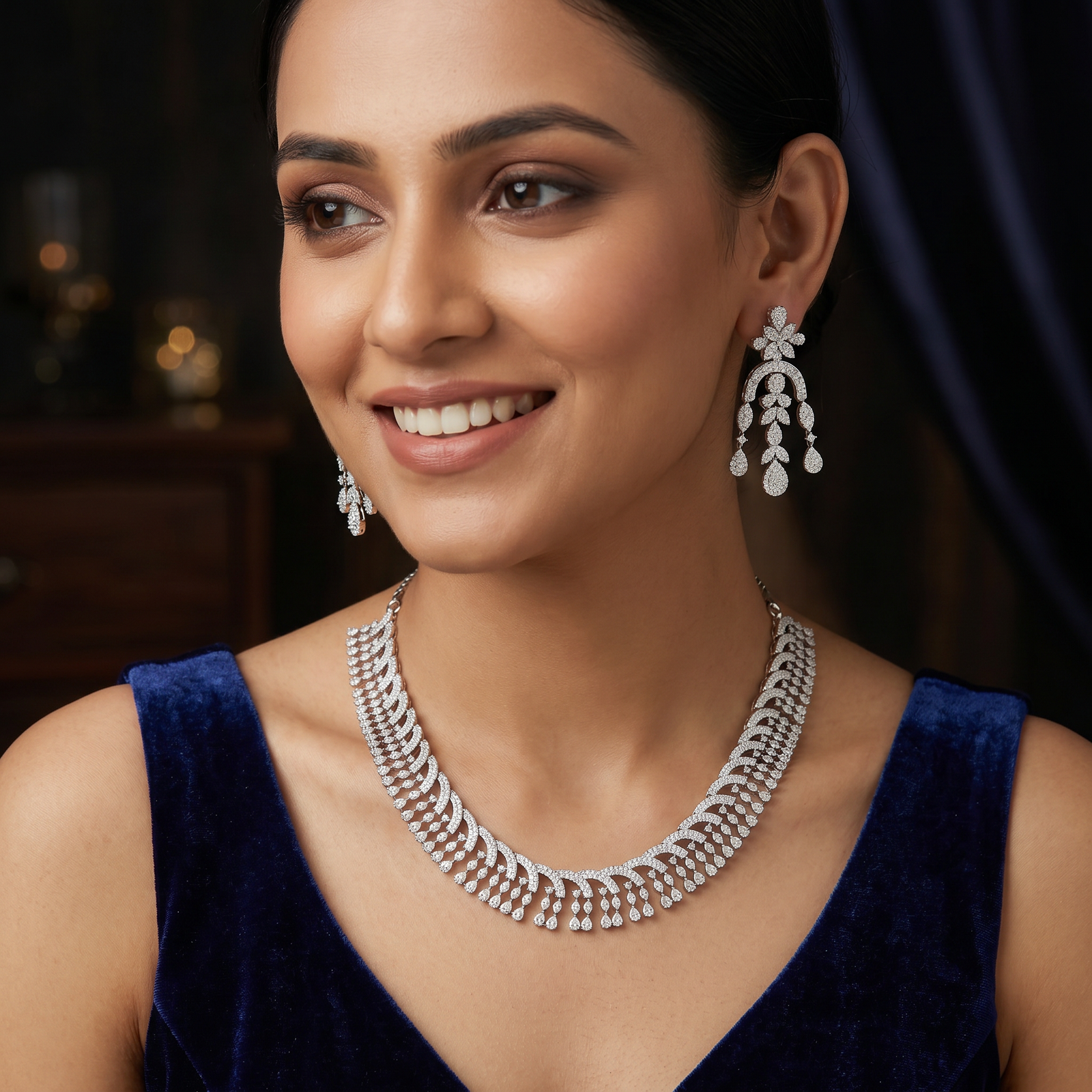 Luxury Fishbone Leaf Pattern Bridal Necklace