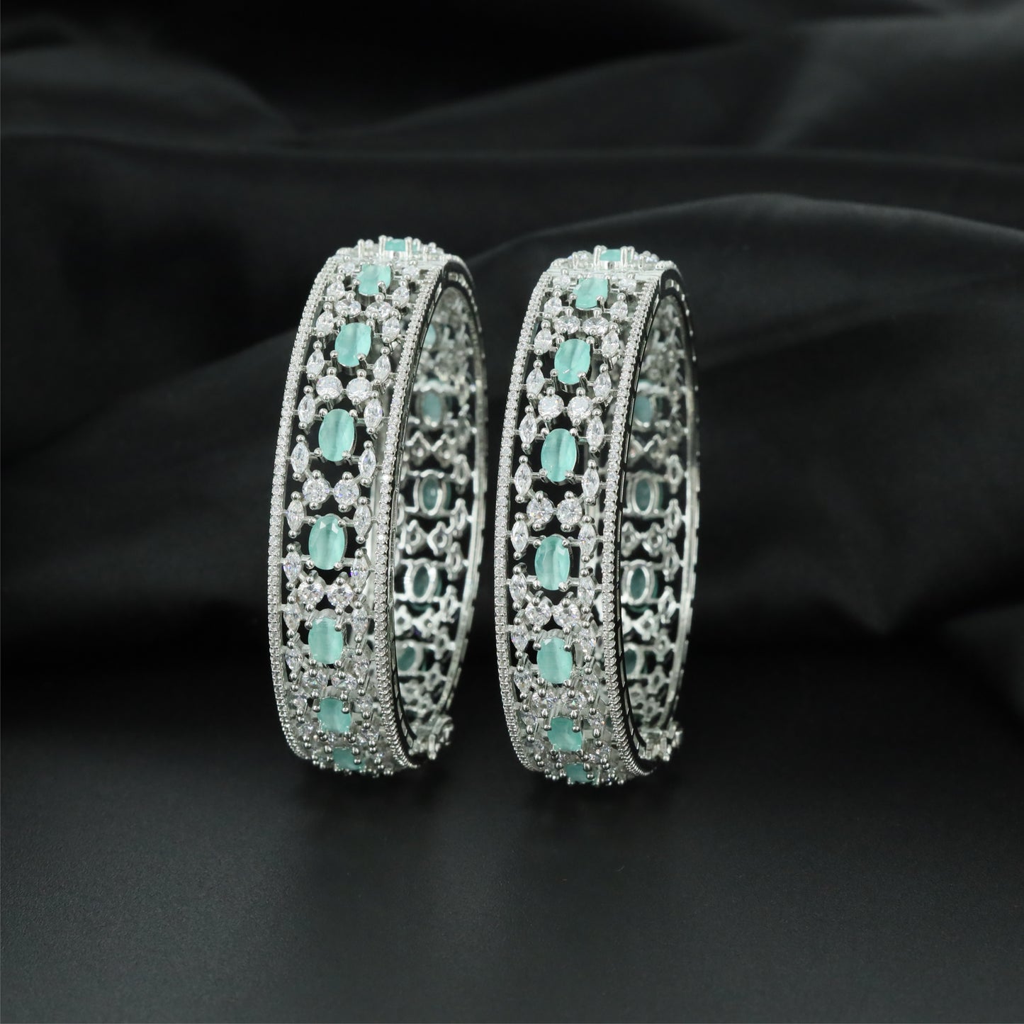 Floret Trellis Rhodium Bangles with Decorative Border Formation