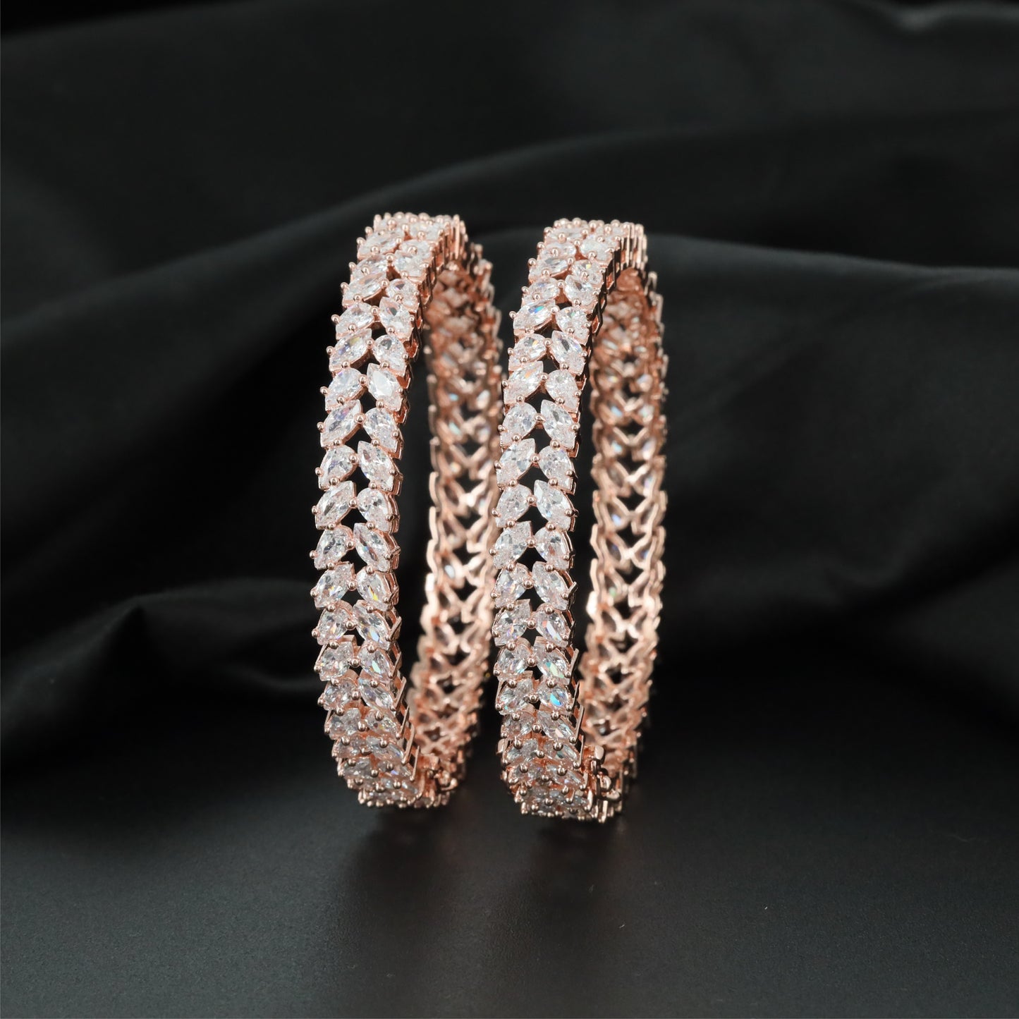 Leafline Rose Gold Bangles with Ornamental Chevron Arrangement