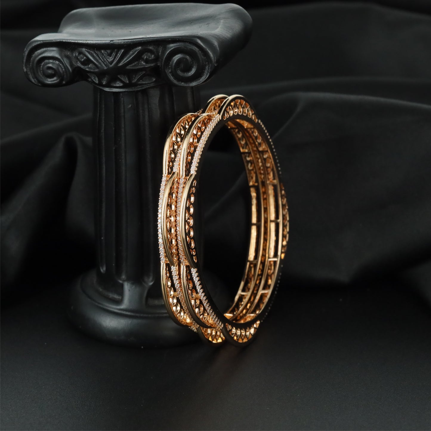 Contour Beadline Gold Polish Bangles with Twin Border Detailing