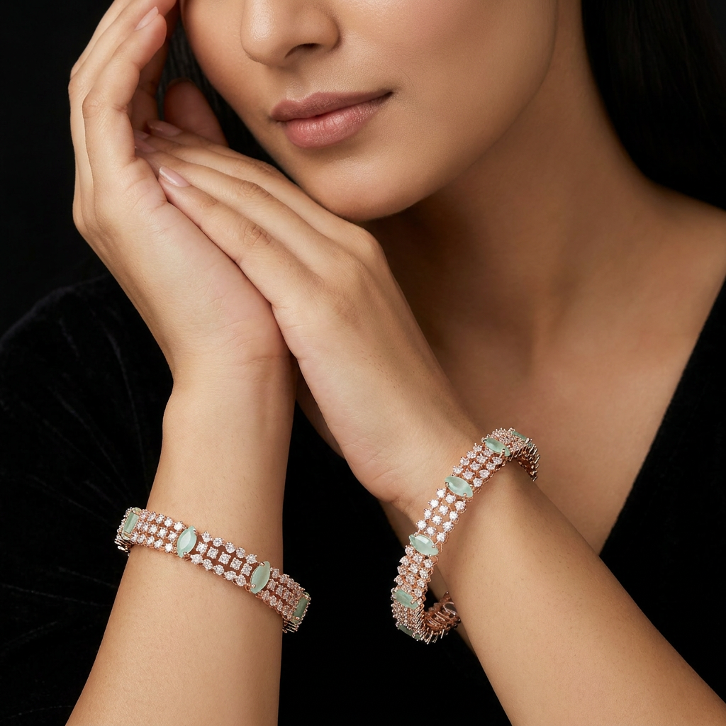 Edgeglow Border Rose Gold Bangles with Detailed Connector Styling