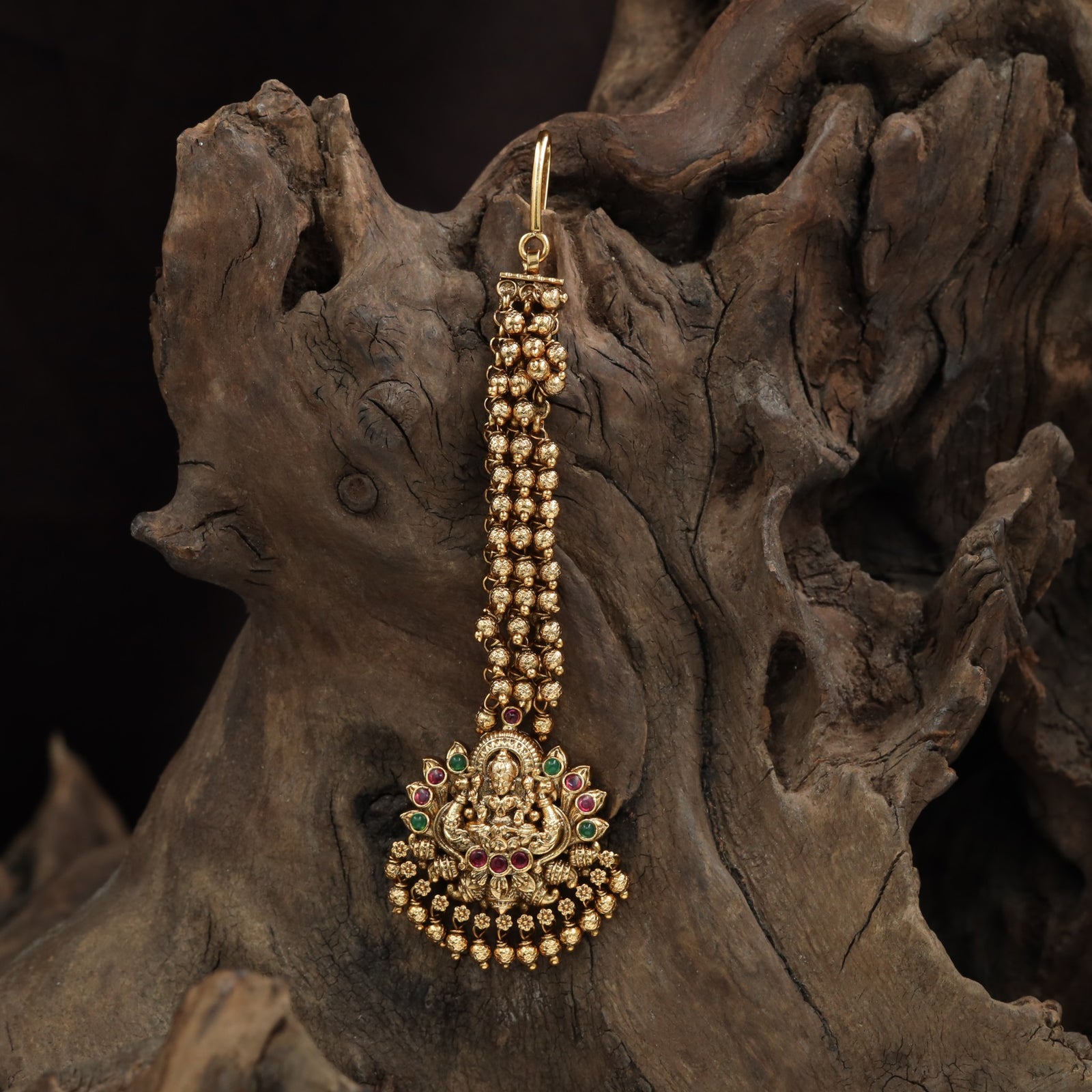 Pendant Tassel Antique Tikka with Lakshmi Frame and Bead Fringe