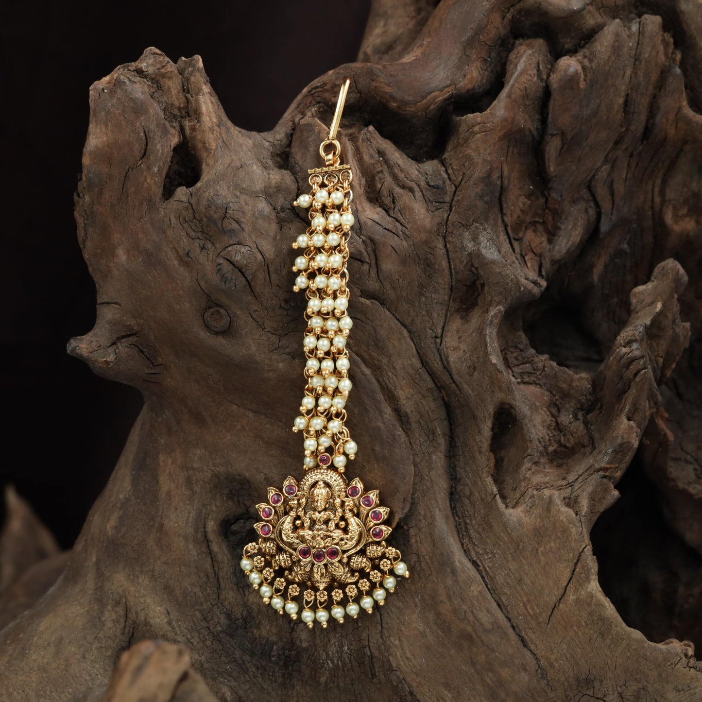 Pendant Tassel Antique Tikka with Lakshmi Frame and Bead Fringe