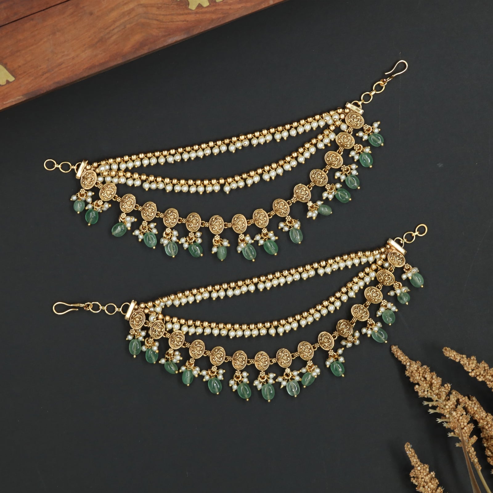 Luxury Side Mati with Cascading Bead Rows and Coin Frames