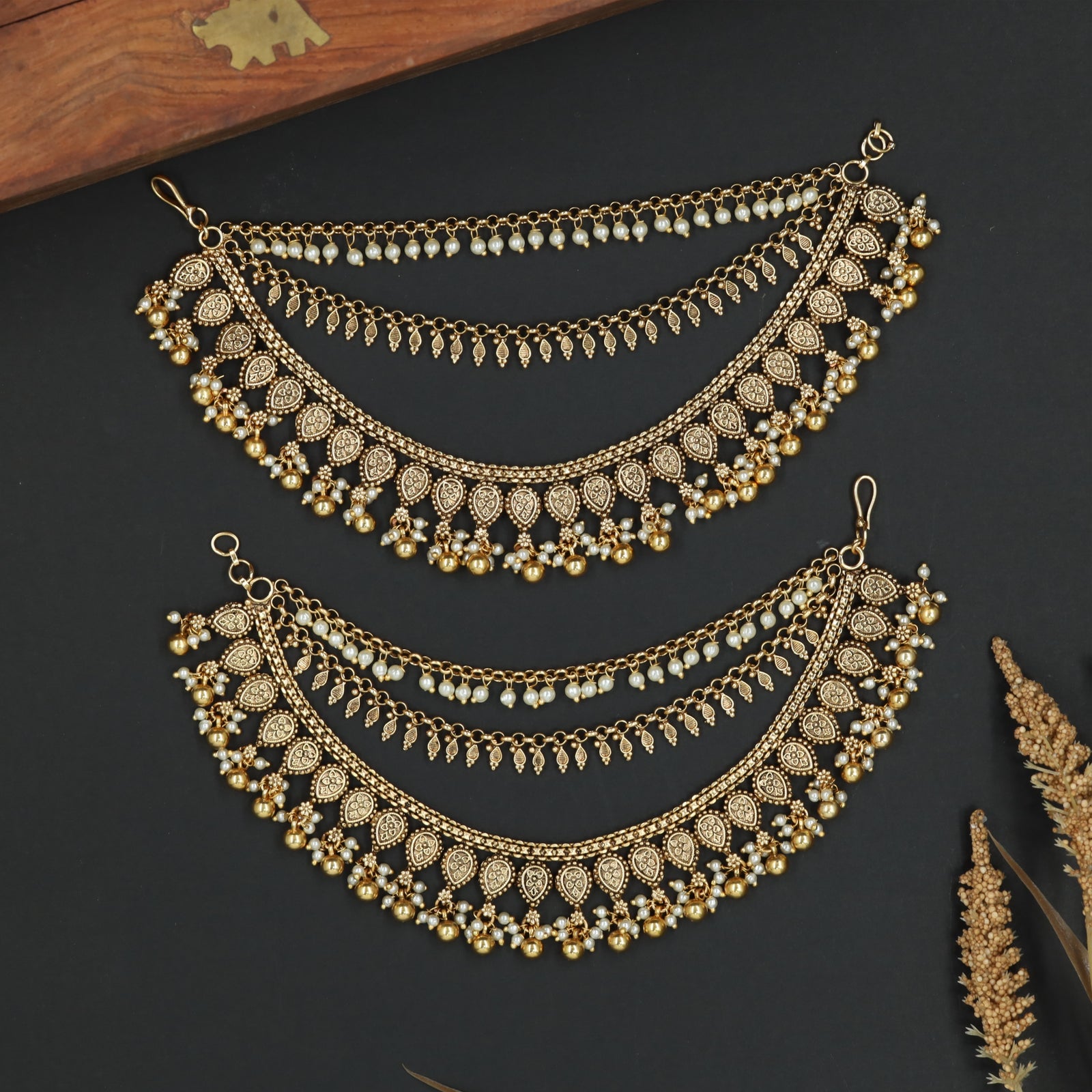 Signature Fringe Mati with Curved Paisley Rows and Dangling Elements