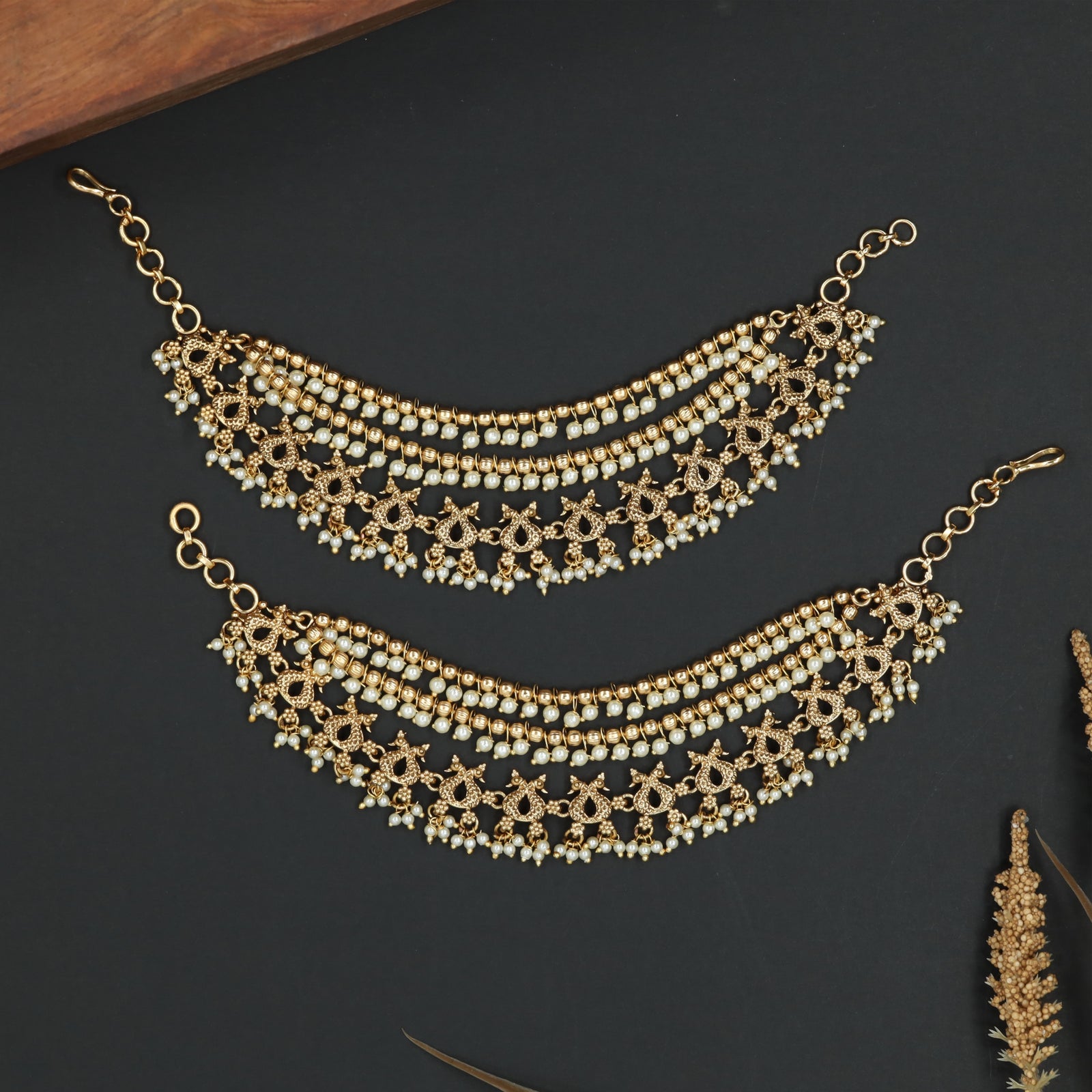 Temple Inspired Mati with Floral Connector Rows and Cascading Details
