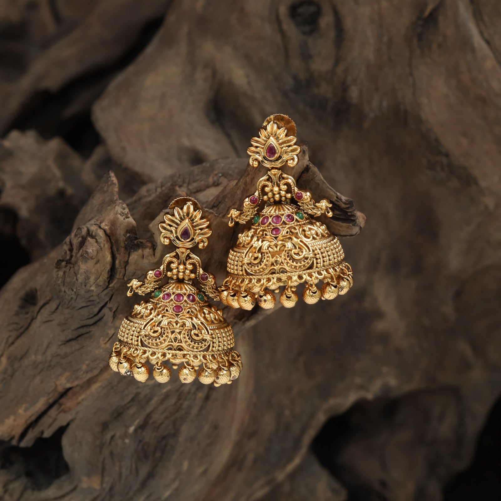 Royal Carving Antique Jumka with Textured Bell Detailing
