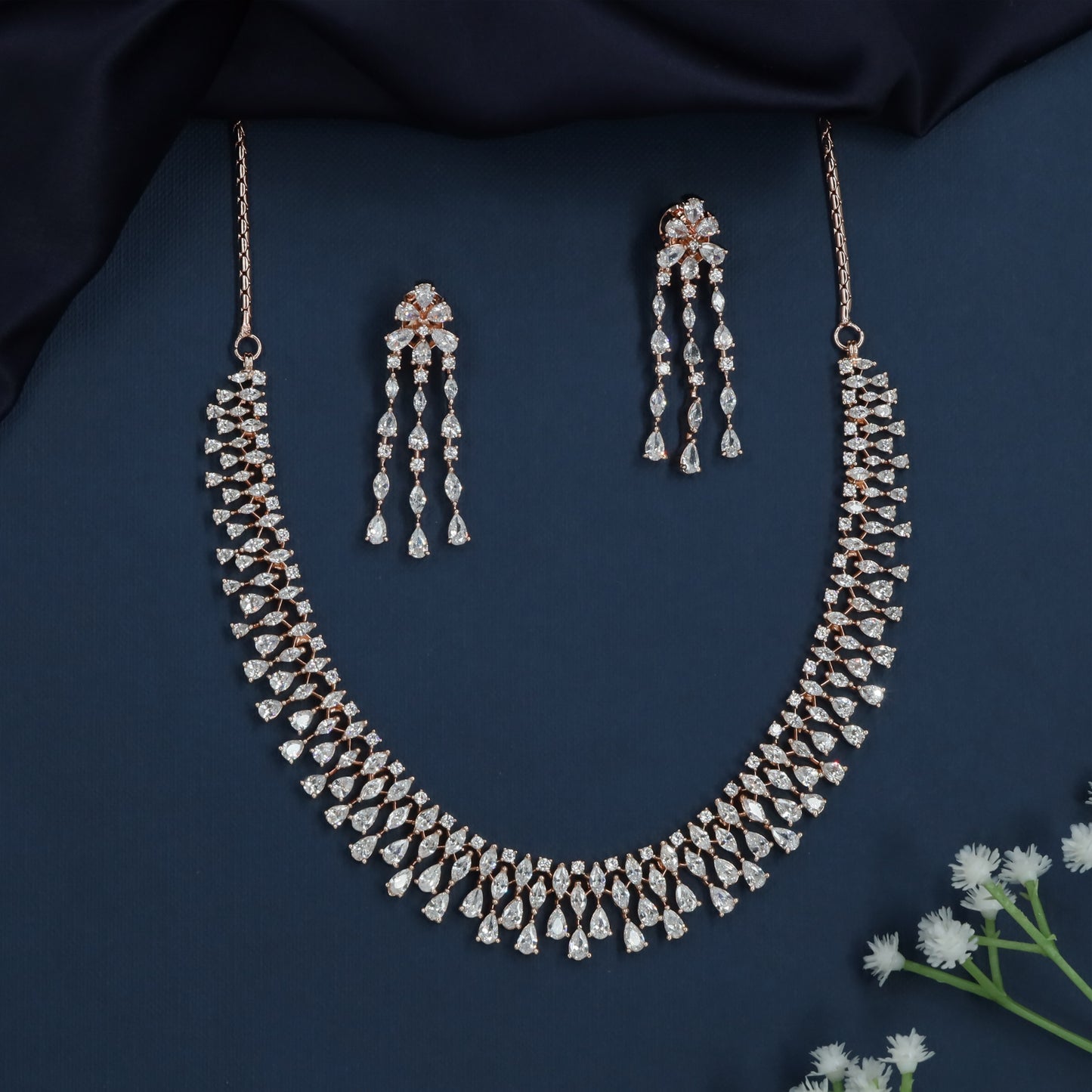Moonfall Arc Necklace with Cascading Marquise Layout