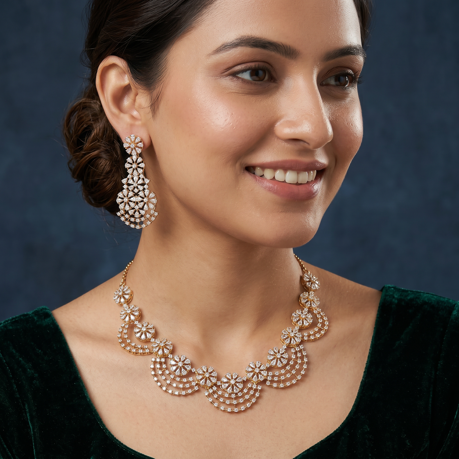 Eterna Floral Necklace with Scalloped Border Detailing