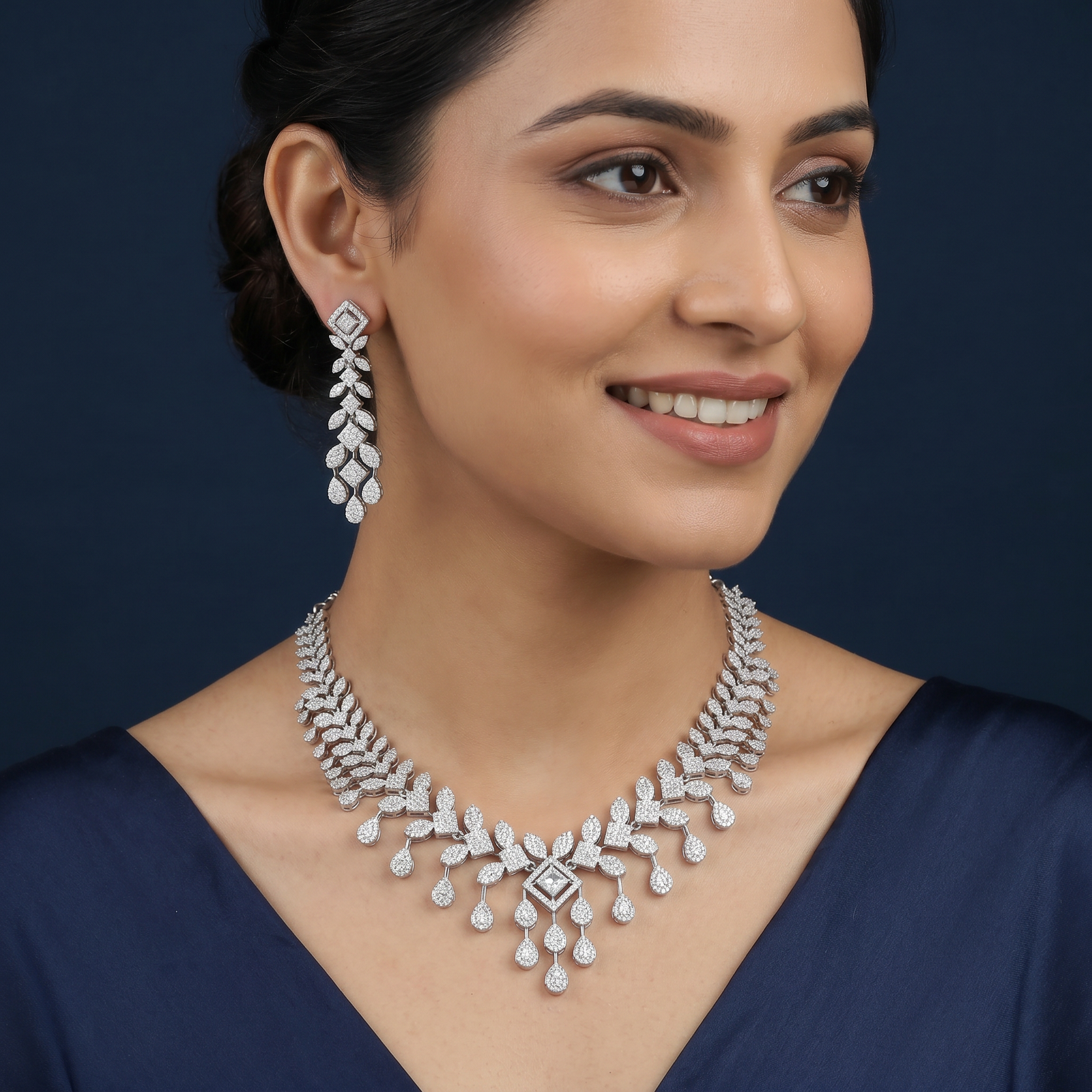 Aerial Leaf Necklace with Geometric Center Drop