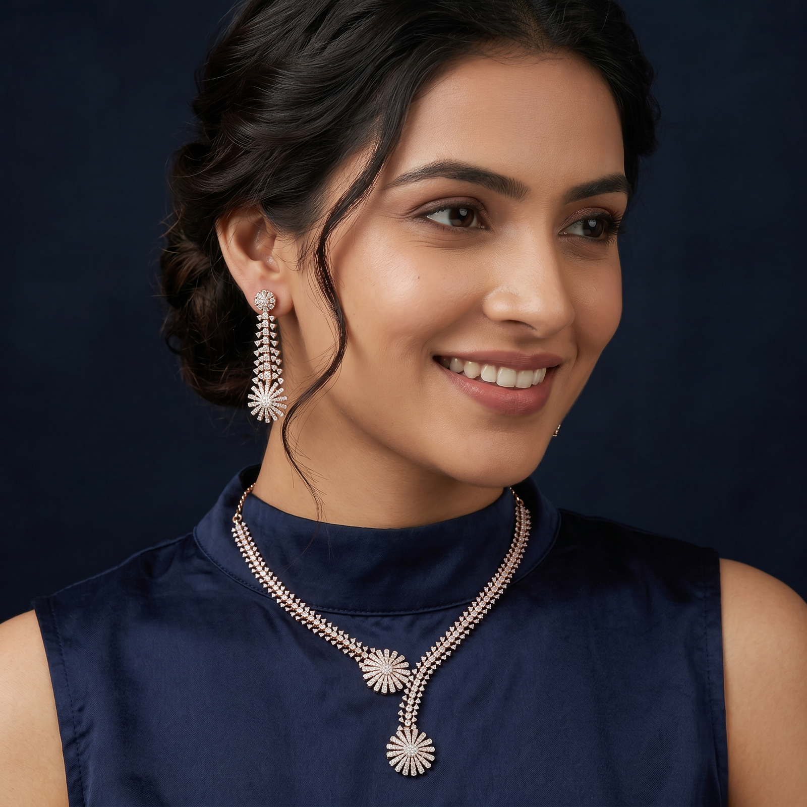 Brilliance Floral Necklace with Radiating Center Accent