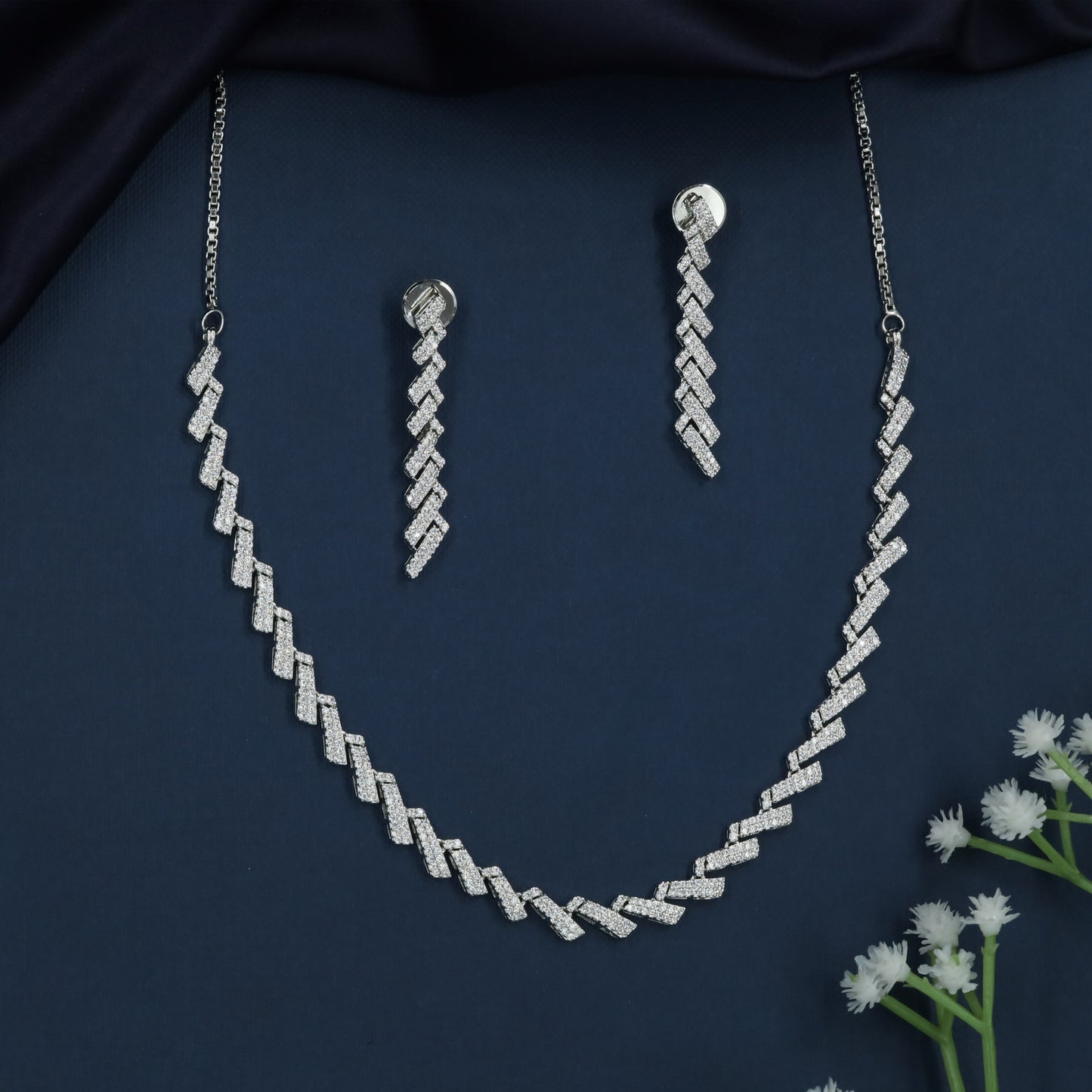 Dazzle Chain Rhodium Necklace with Interlock Angular Design
