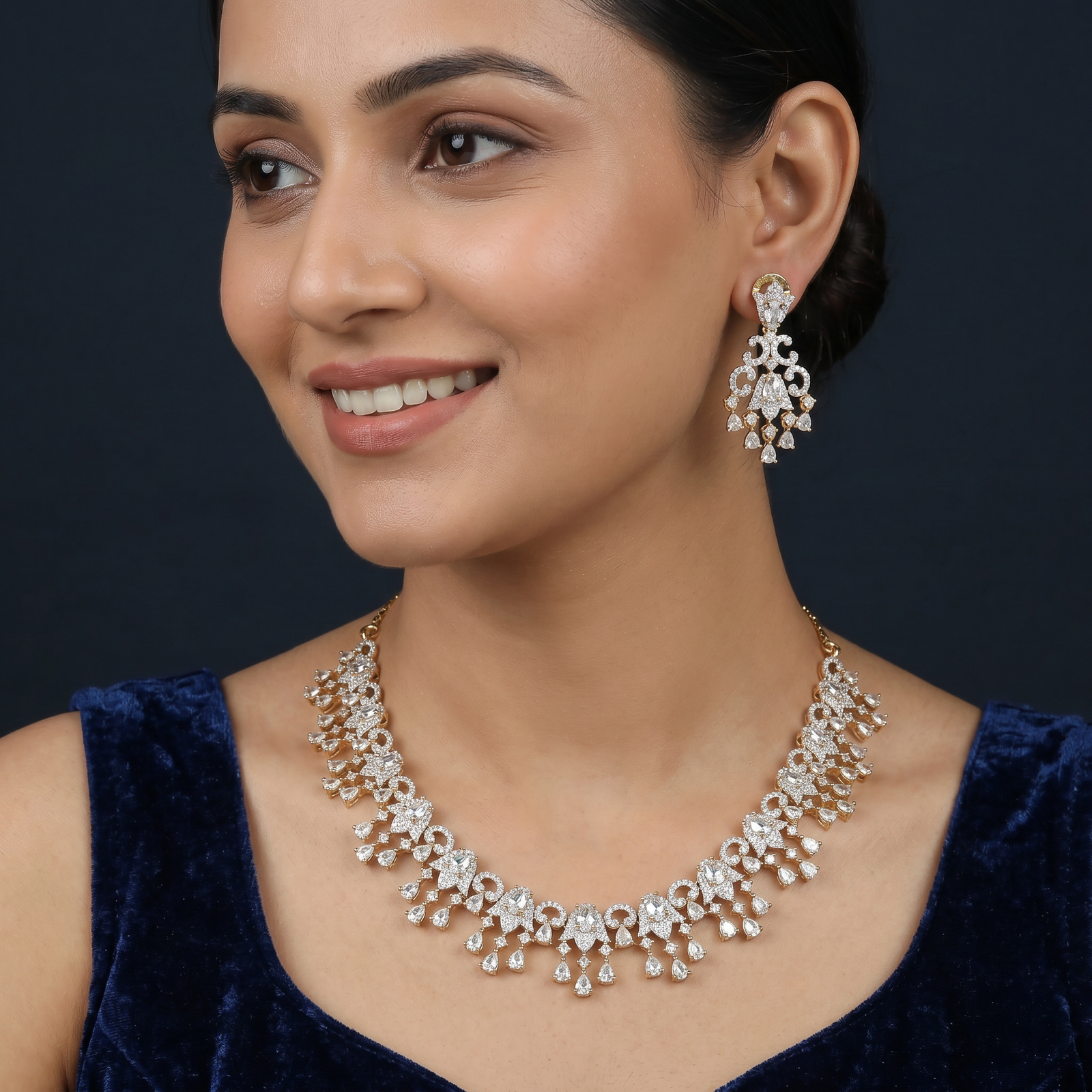 Jasmine Floral Necklace with Curved Scroll Pattern