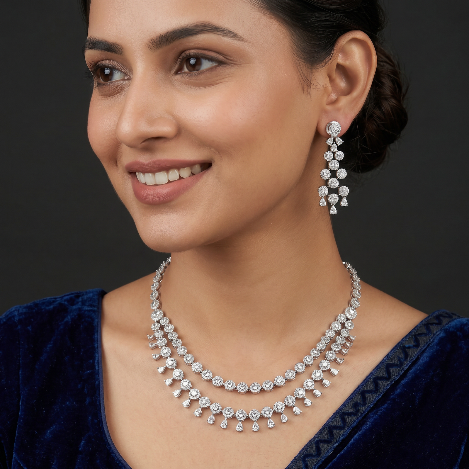 Crystal Cascade Necklace with Rounded Link Arrangement