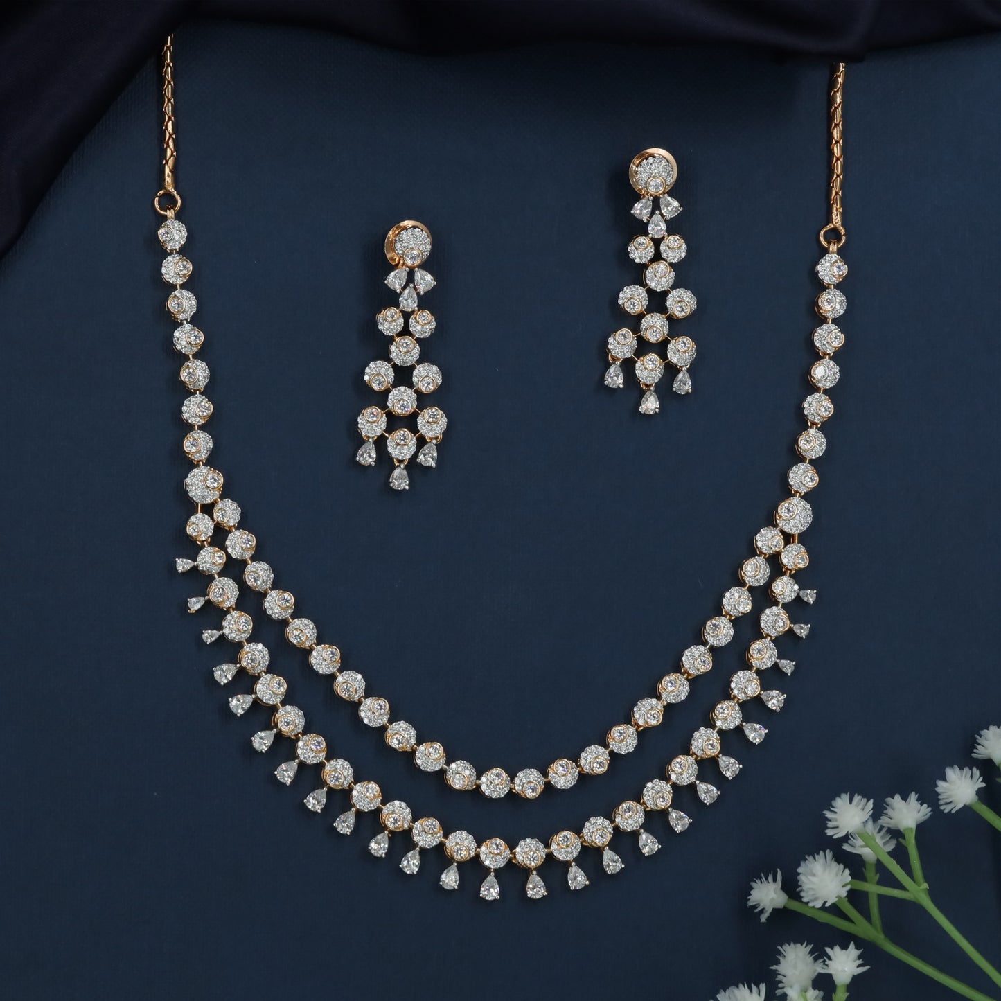 Crystal Cascade Necklace with Rounded Link Arrangement
