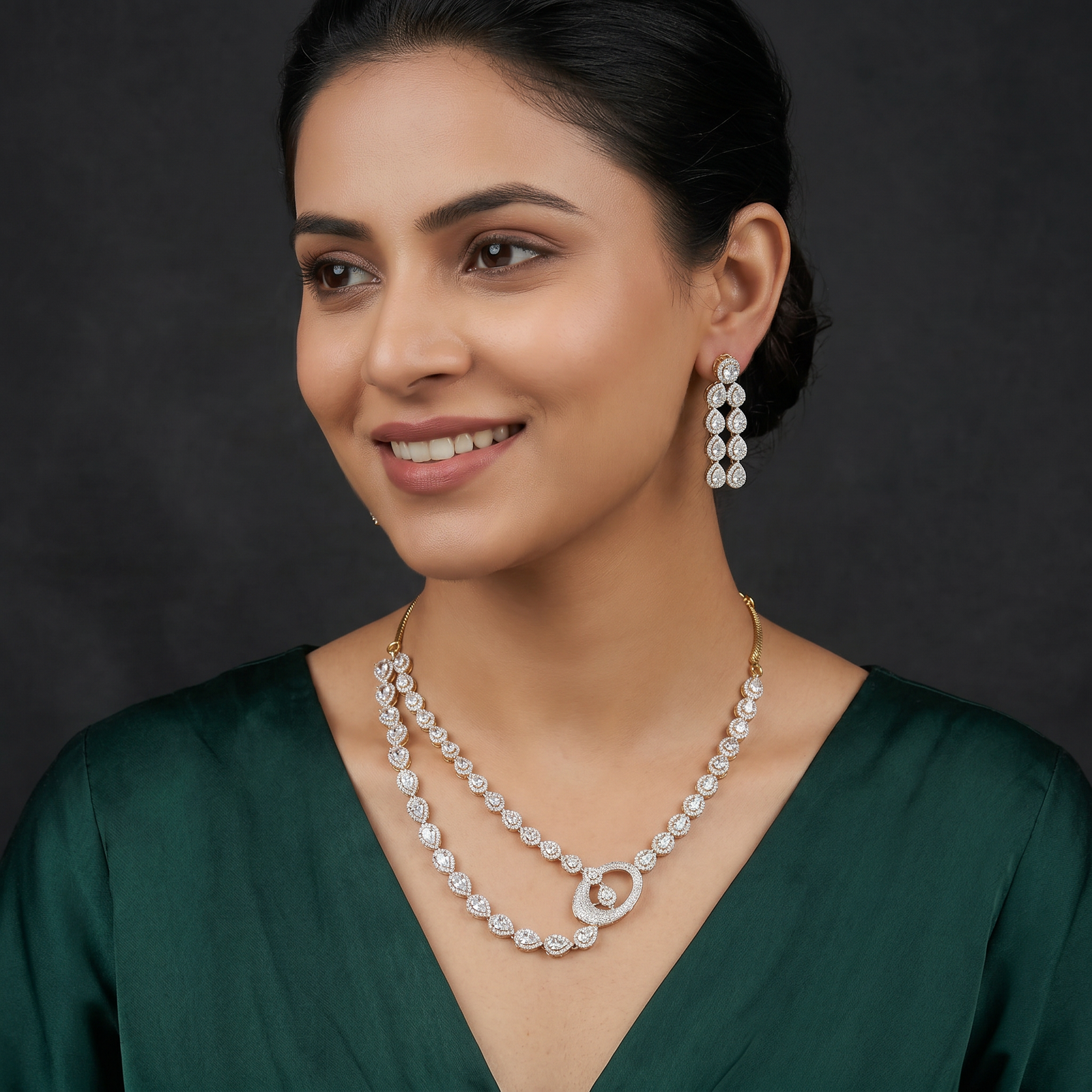 Designer Curved Link Necklace with Open Hanging Feature