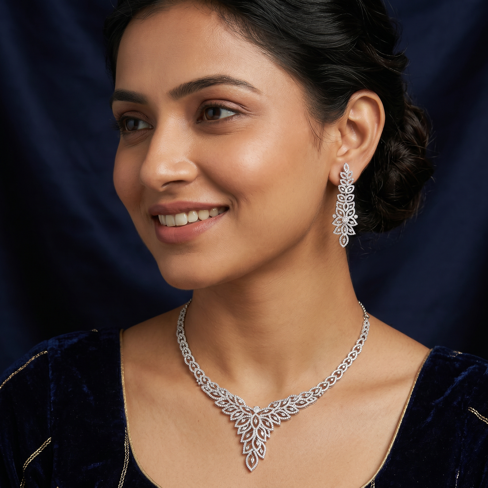 Luxury Petal Flow Necklace with Structured Drop Design
