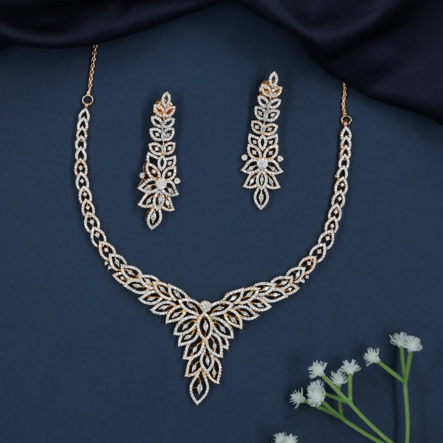 Luxury Petal Flow Necklace with Structured Drop Design