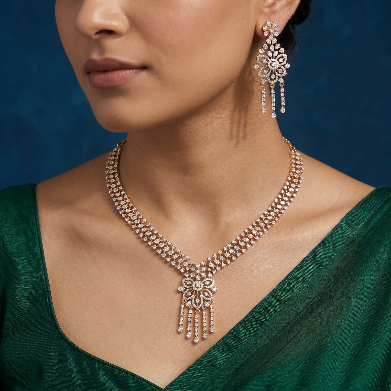 Cross Weave Necklace with Floral Hanging Pattern