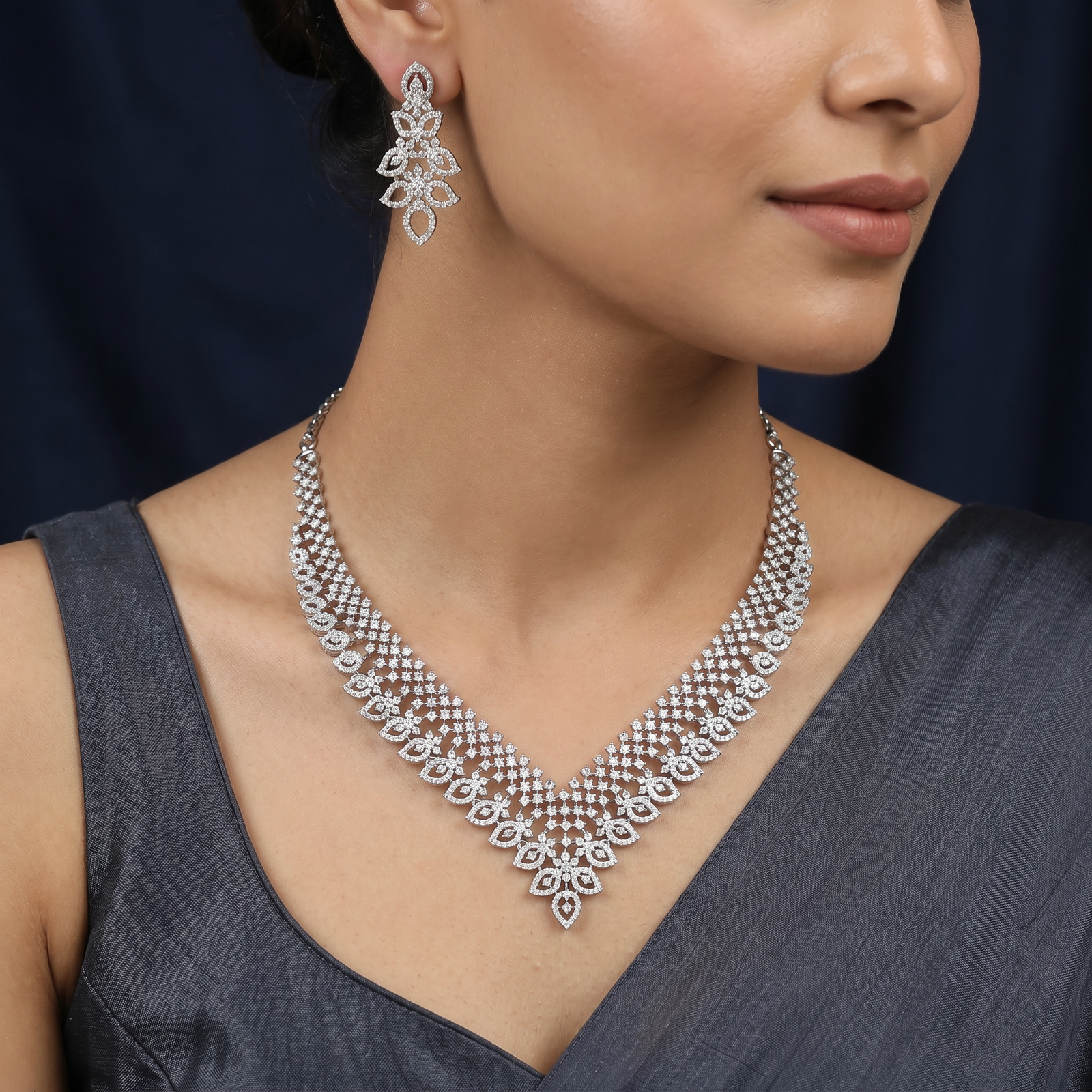 Scalloped Border Necklace with Floral Connector Styling
