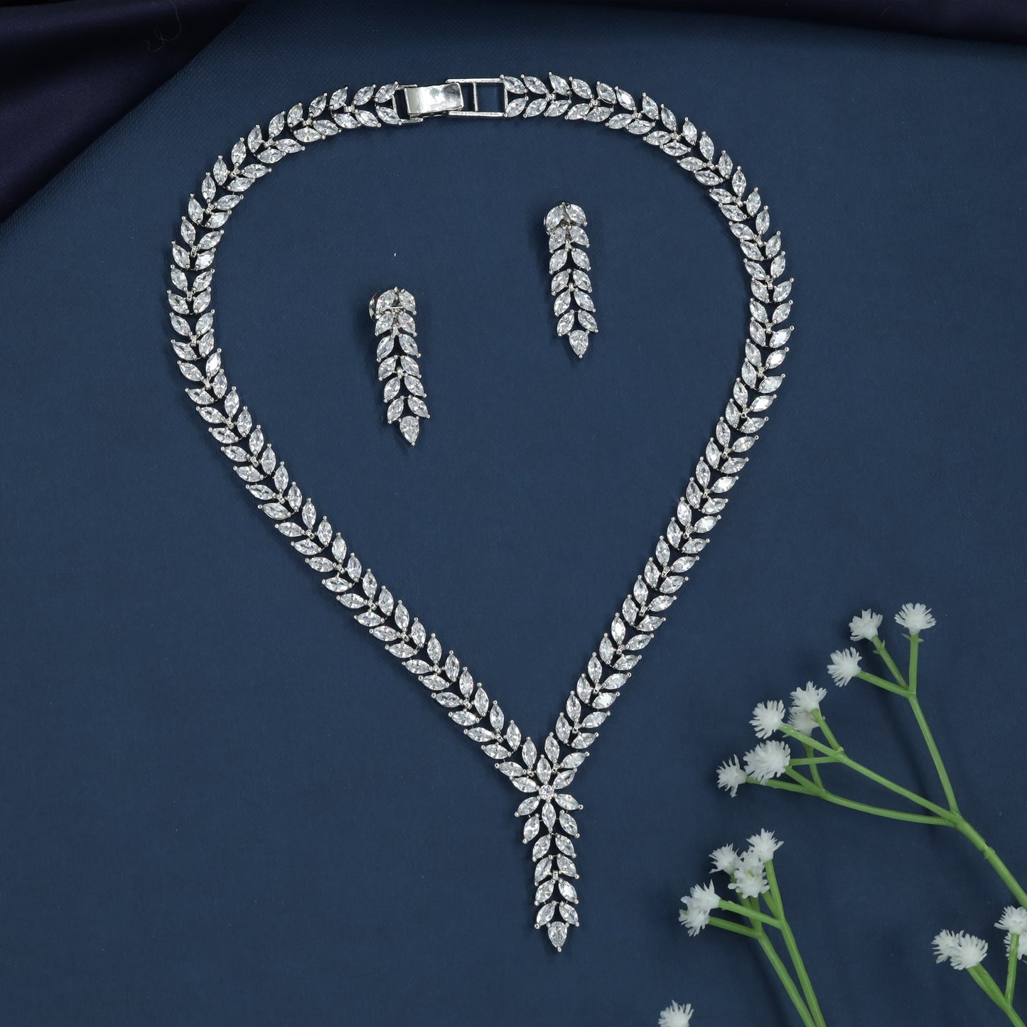 Open Petal Necklace with Repeating Vine Arrangement
