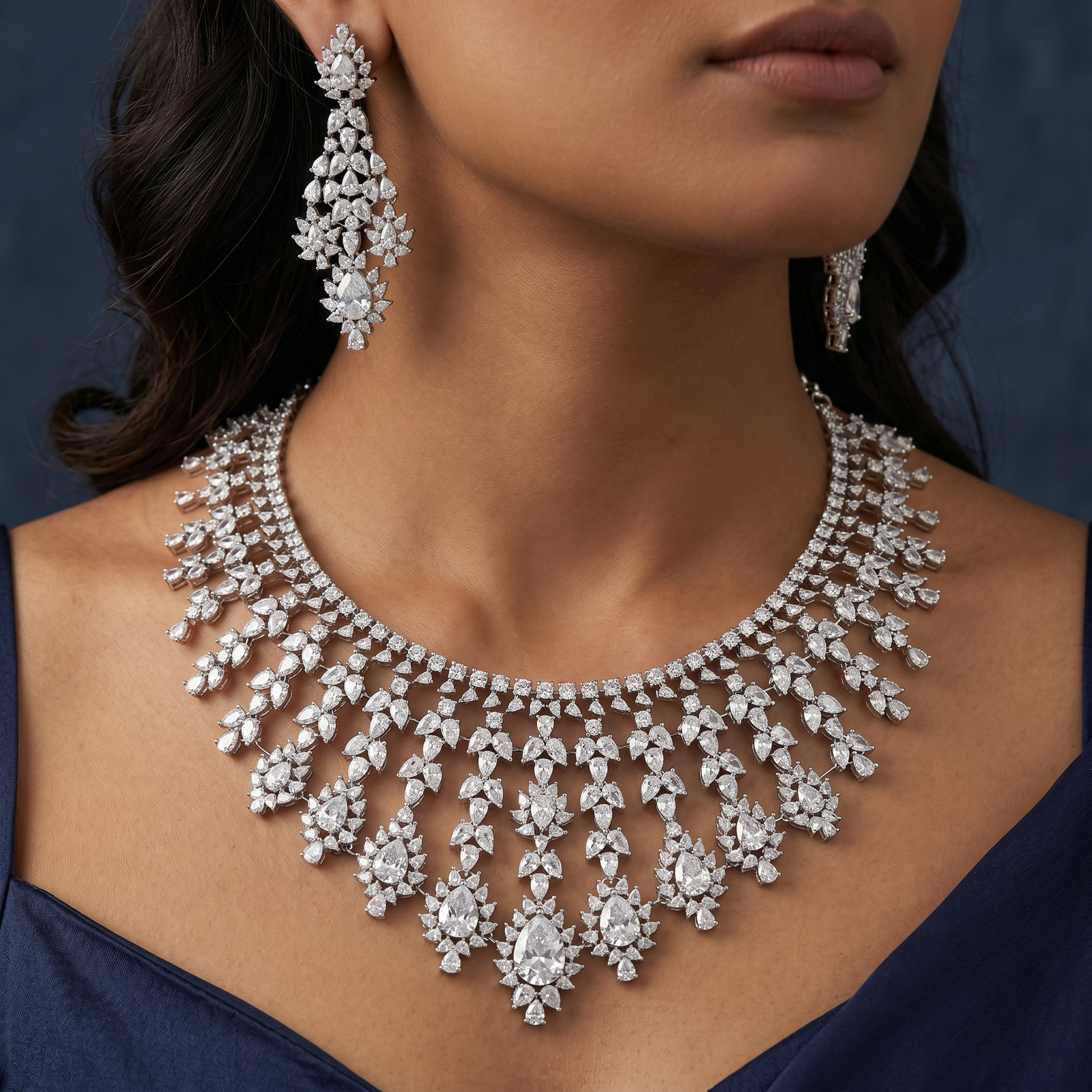 Floral Cascade Necklace with Hanging Cluster Drops