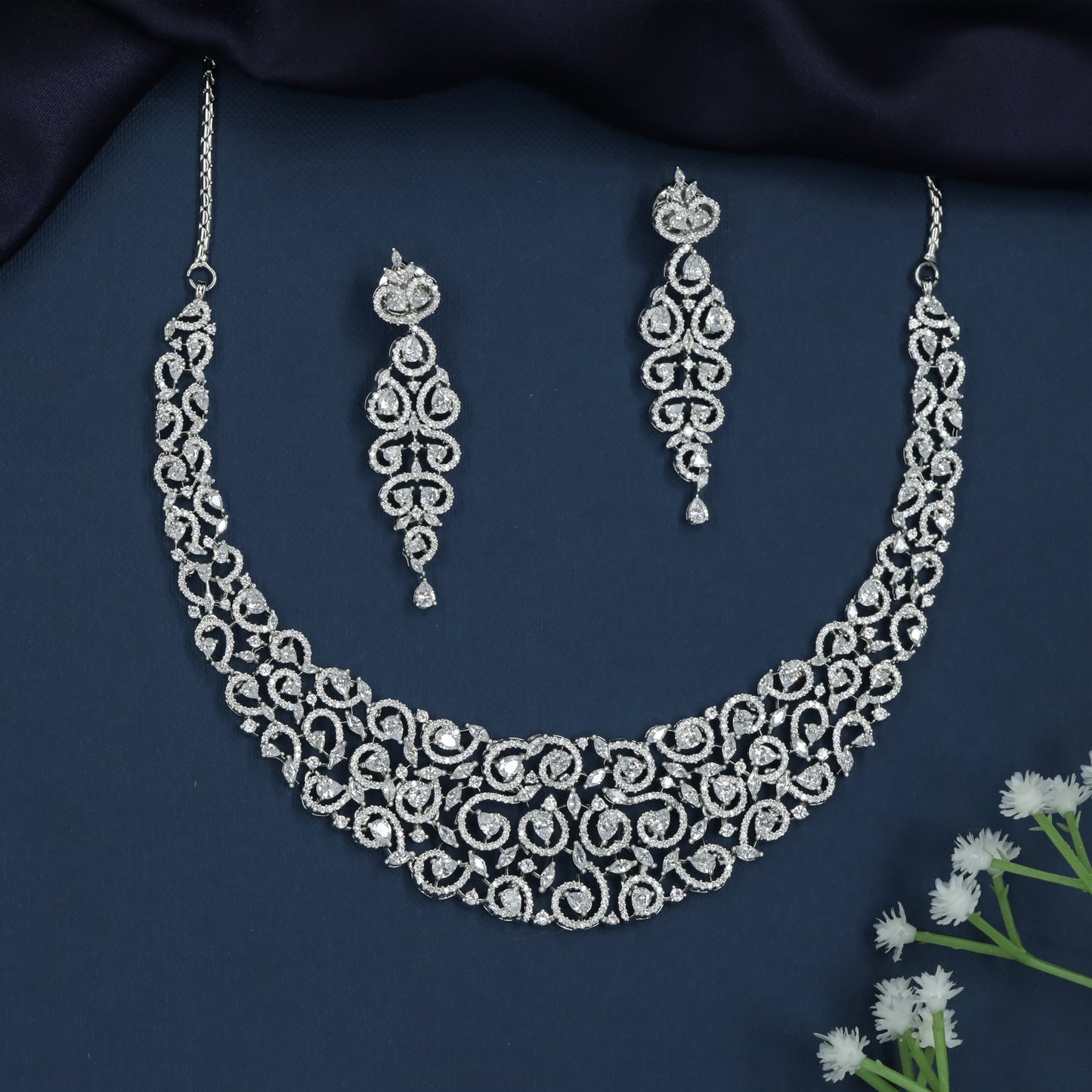 Marquise Scroll Necklace with Structured Openwork Flow