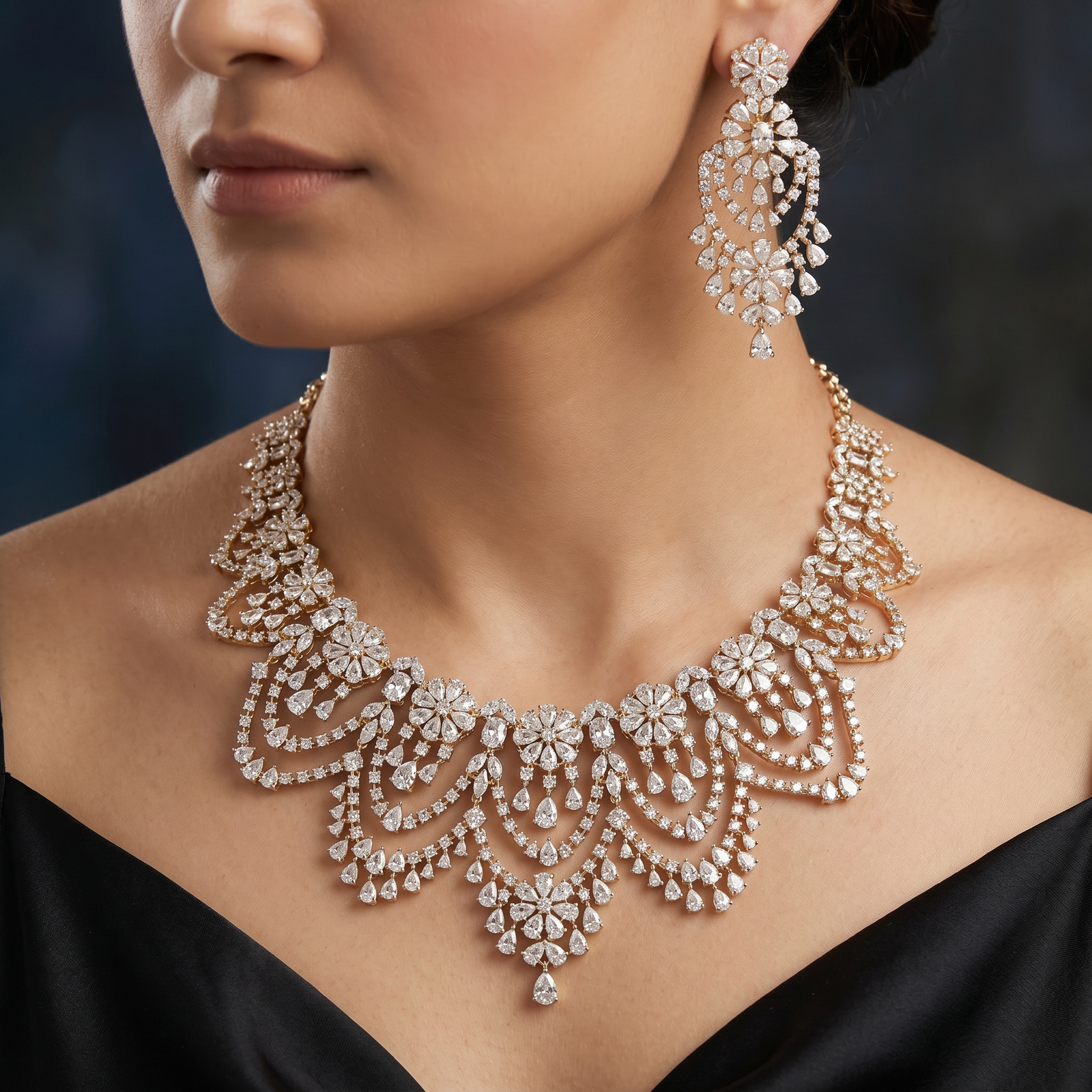 Floral Drape Necklace with Cascading Fringe Borders