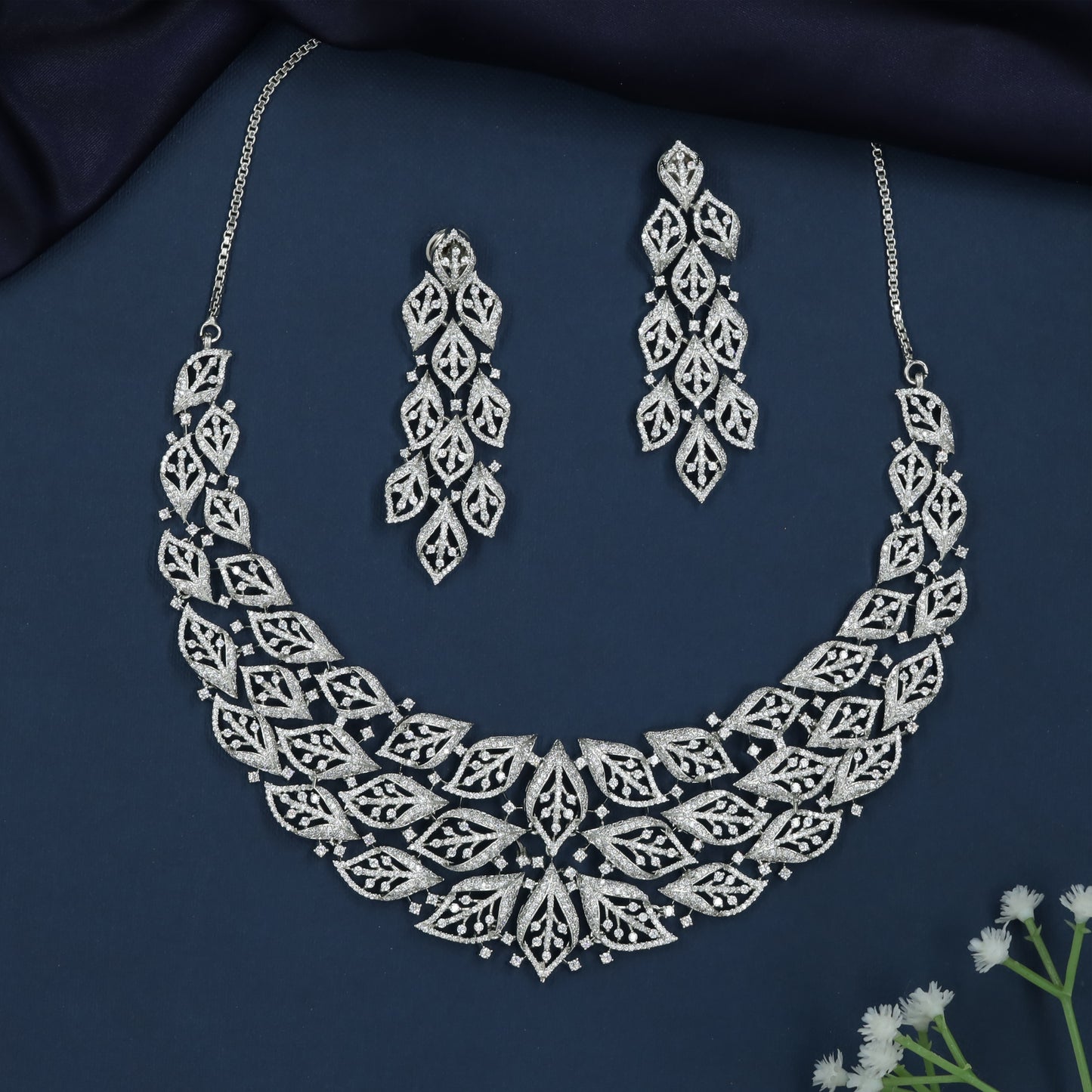 Interwoven Marquise Necklace with Curved Floral Border Flow