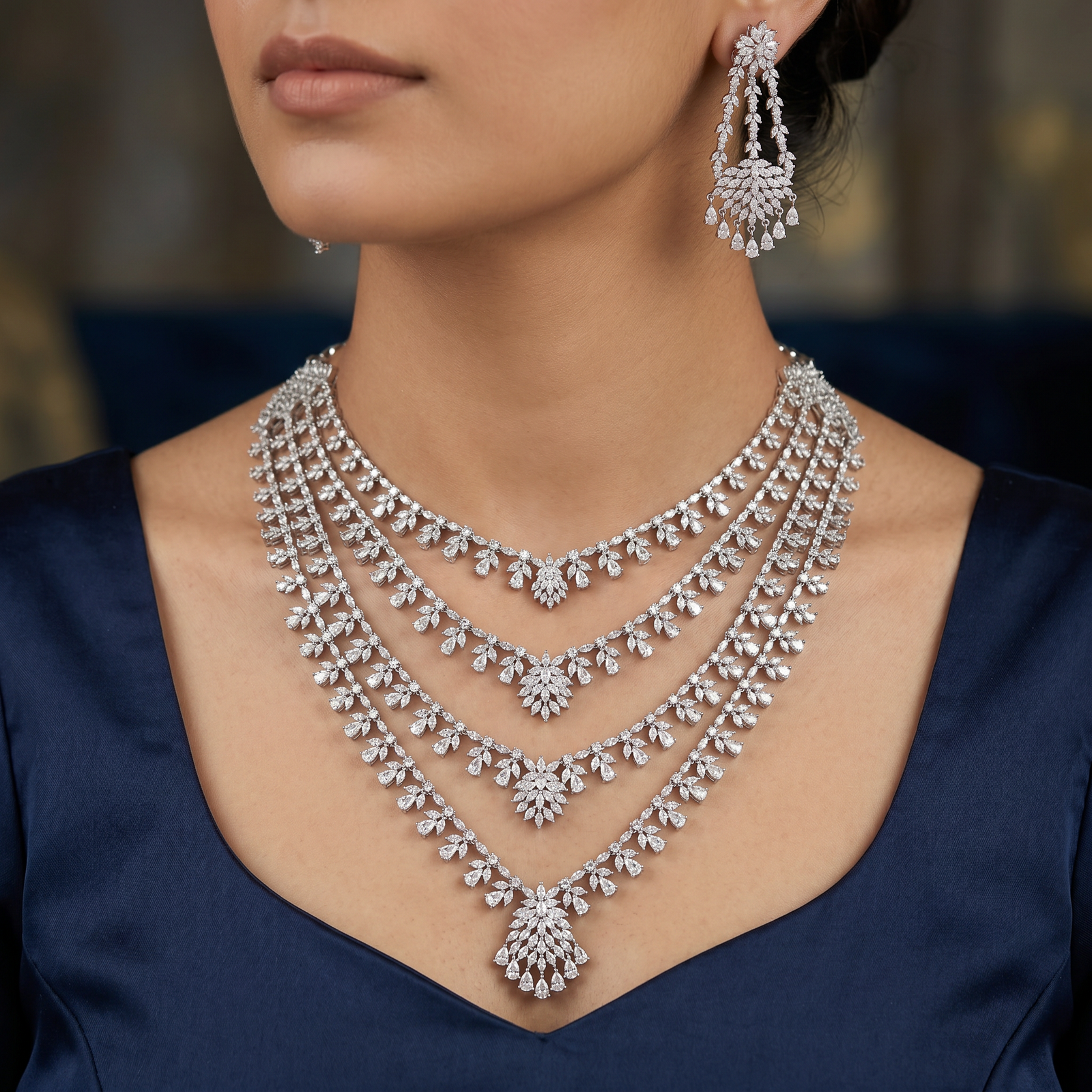 Multi Strand Long Haara with Floral Vine Layers