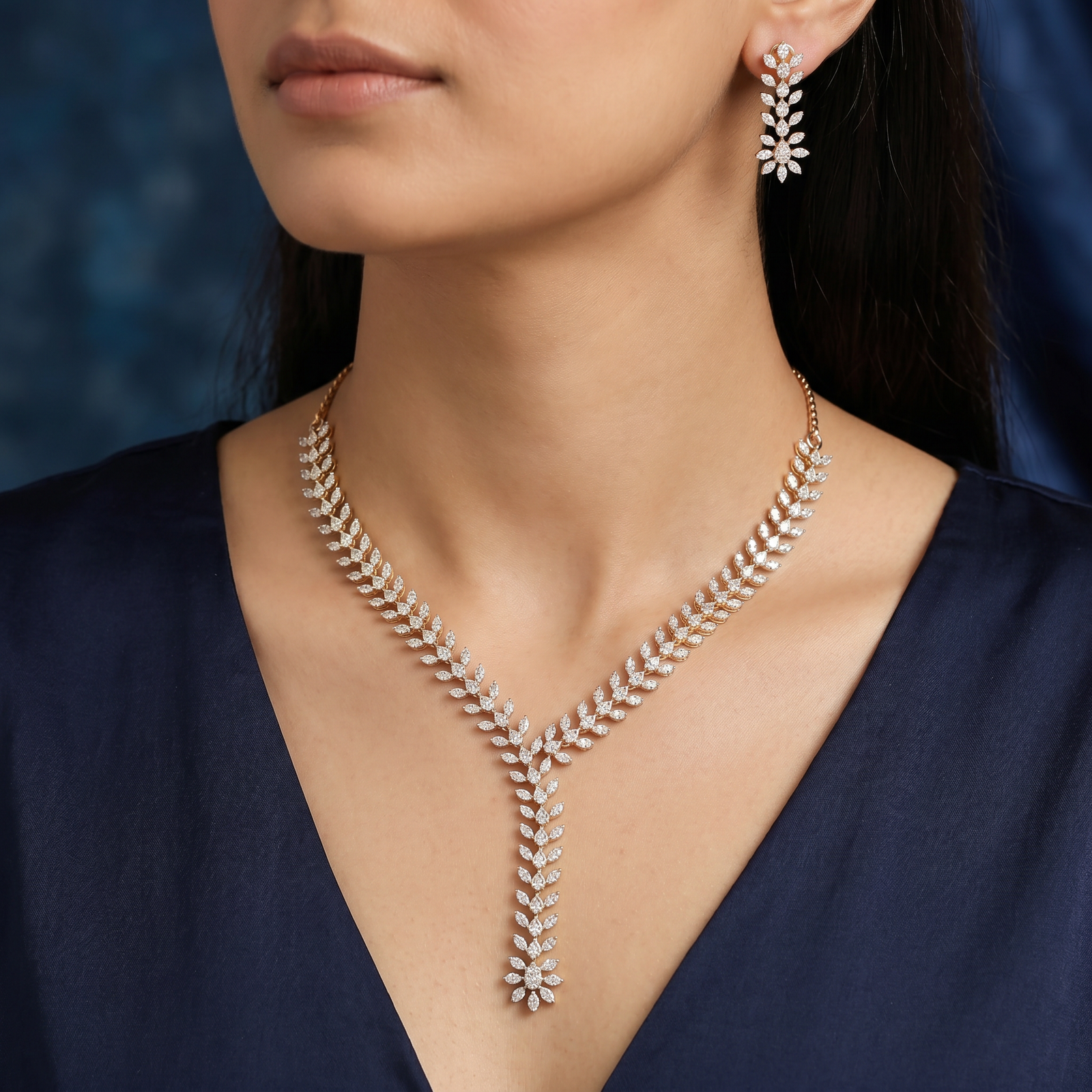 Braided Leaf Necklace with Slim Cascading Arrangement