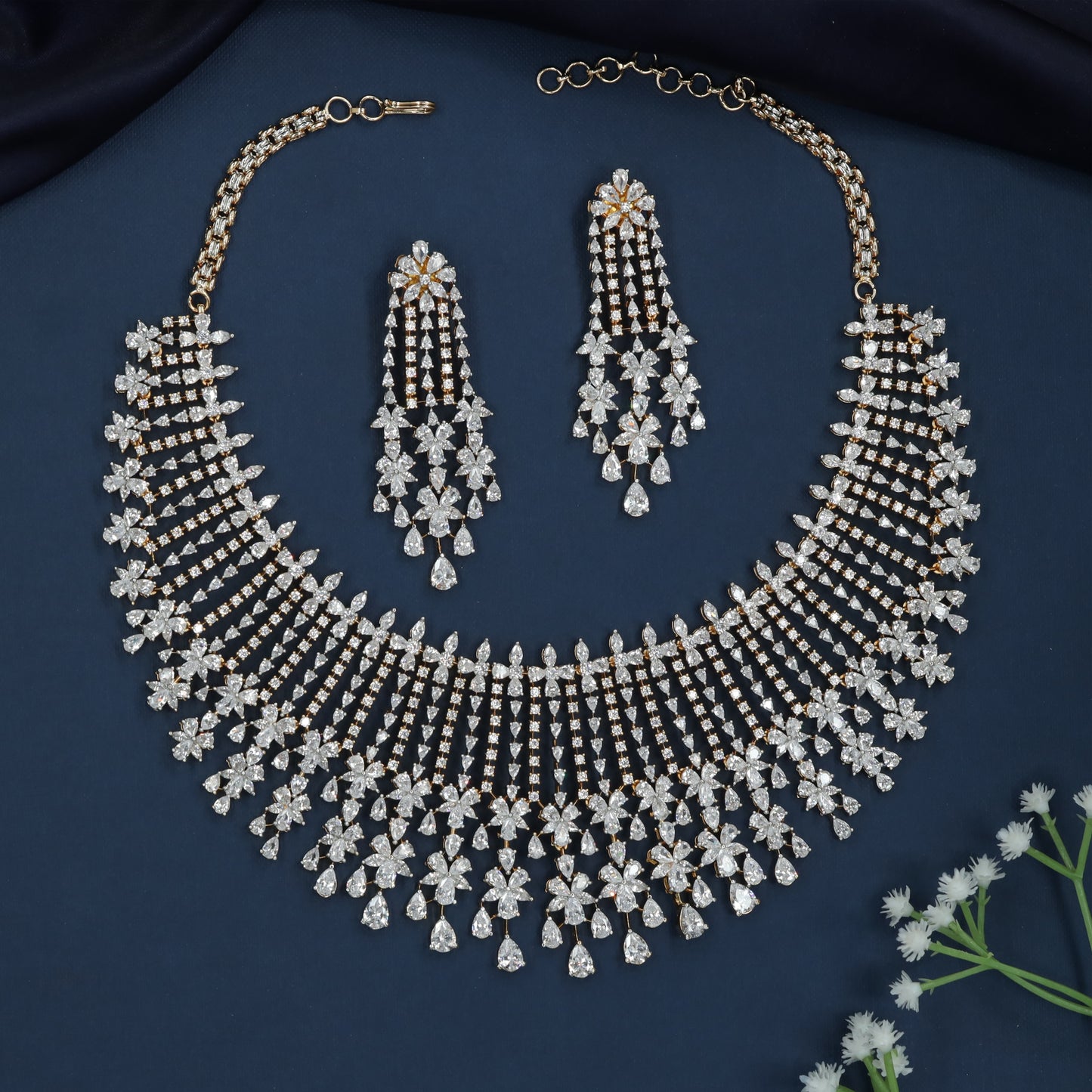 Floral Fringe Necklace with Cascading Drop Curtains