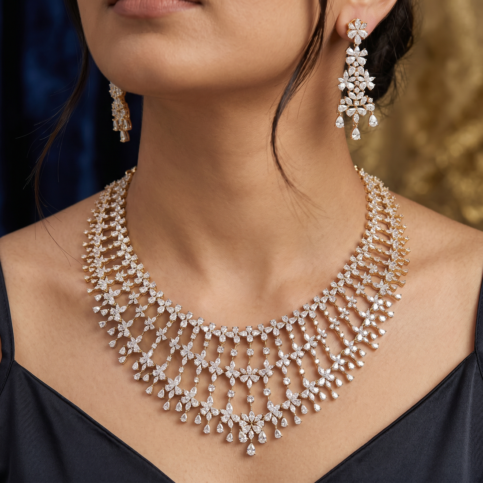 Braided Border Necklace with Hanging Floral Petal Detailing