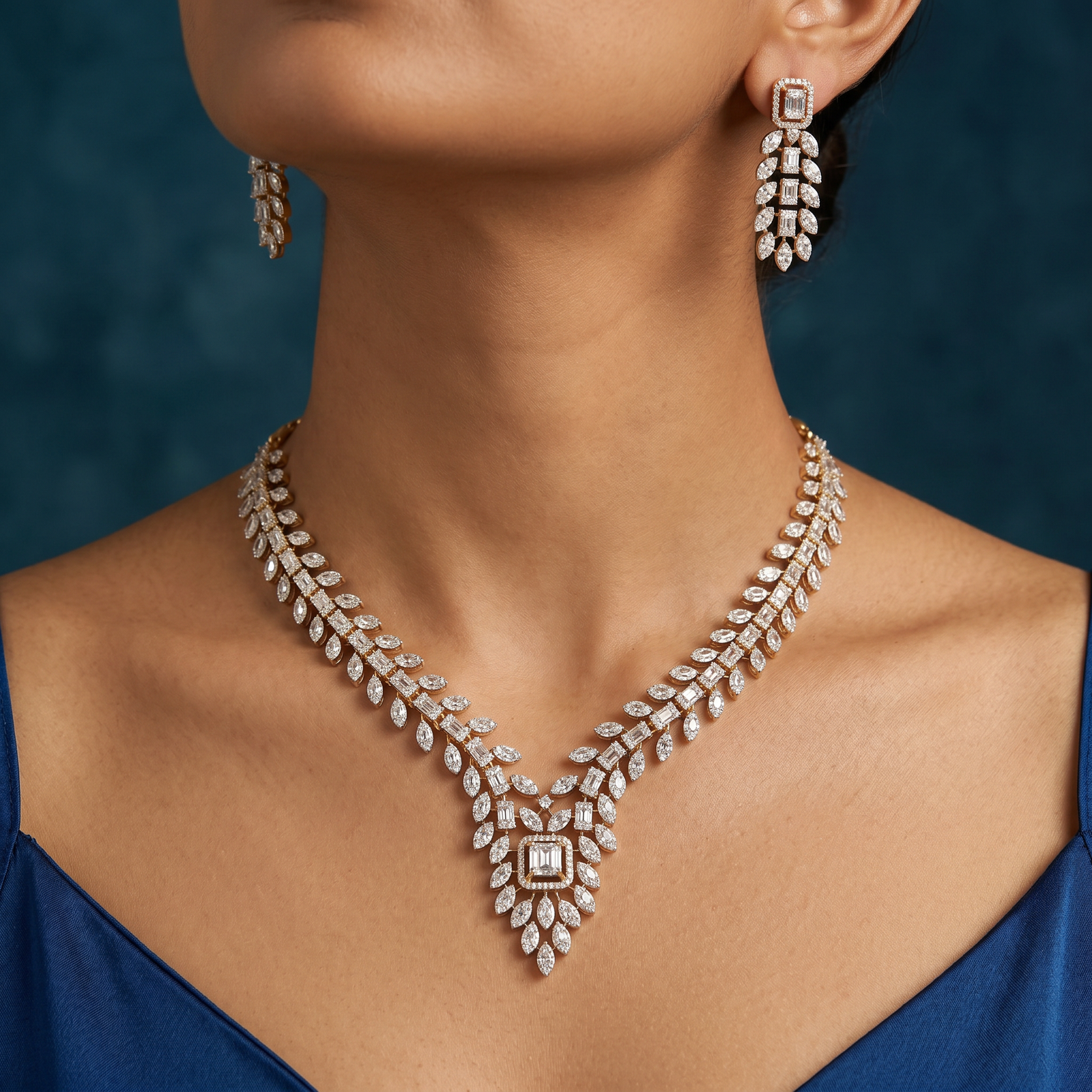 Leaf Vine Necklace with Geometric Center Accent