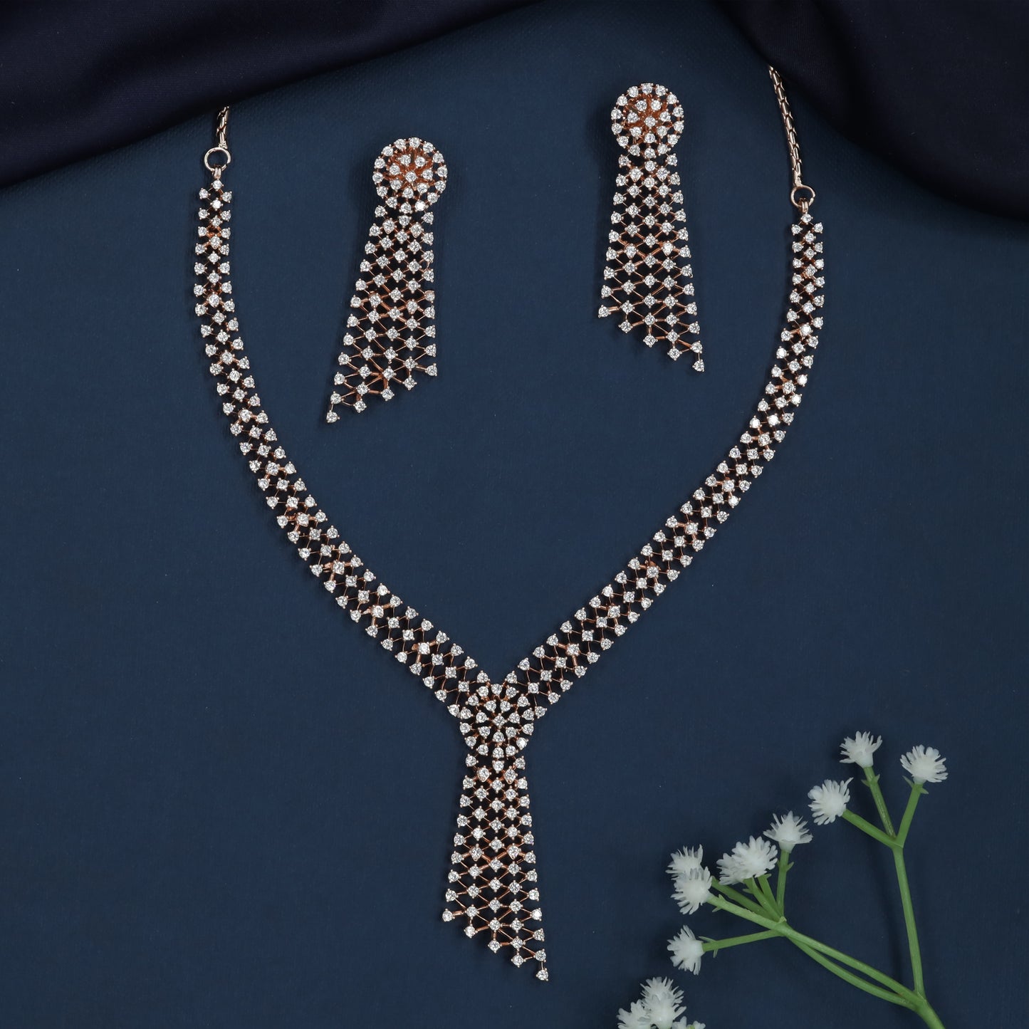 Crossband Panel Necklace with Layered Mesh Detailing