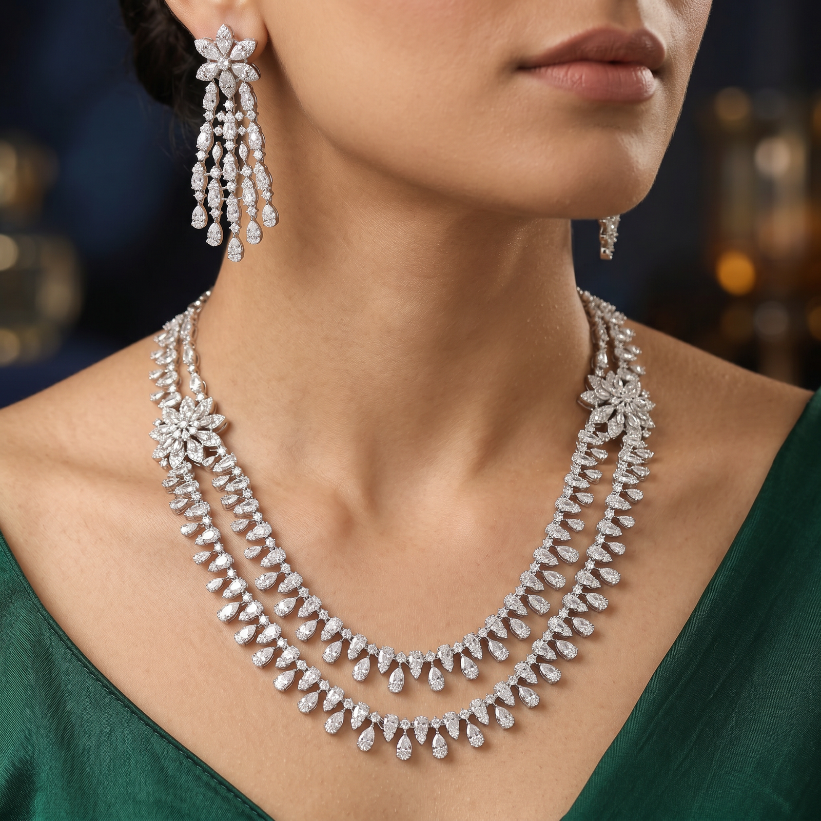 Petal Garland Necklace with Double Row Drop Styling
