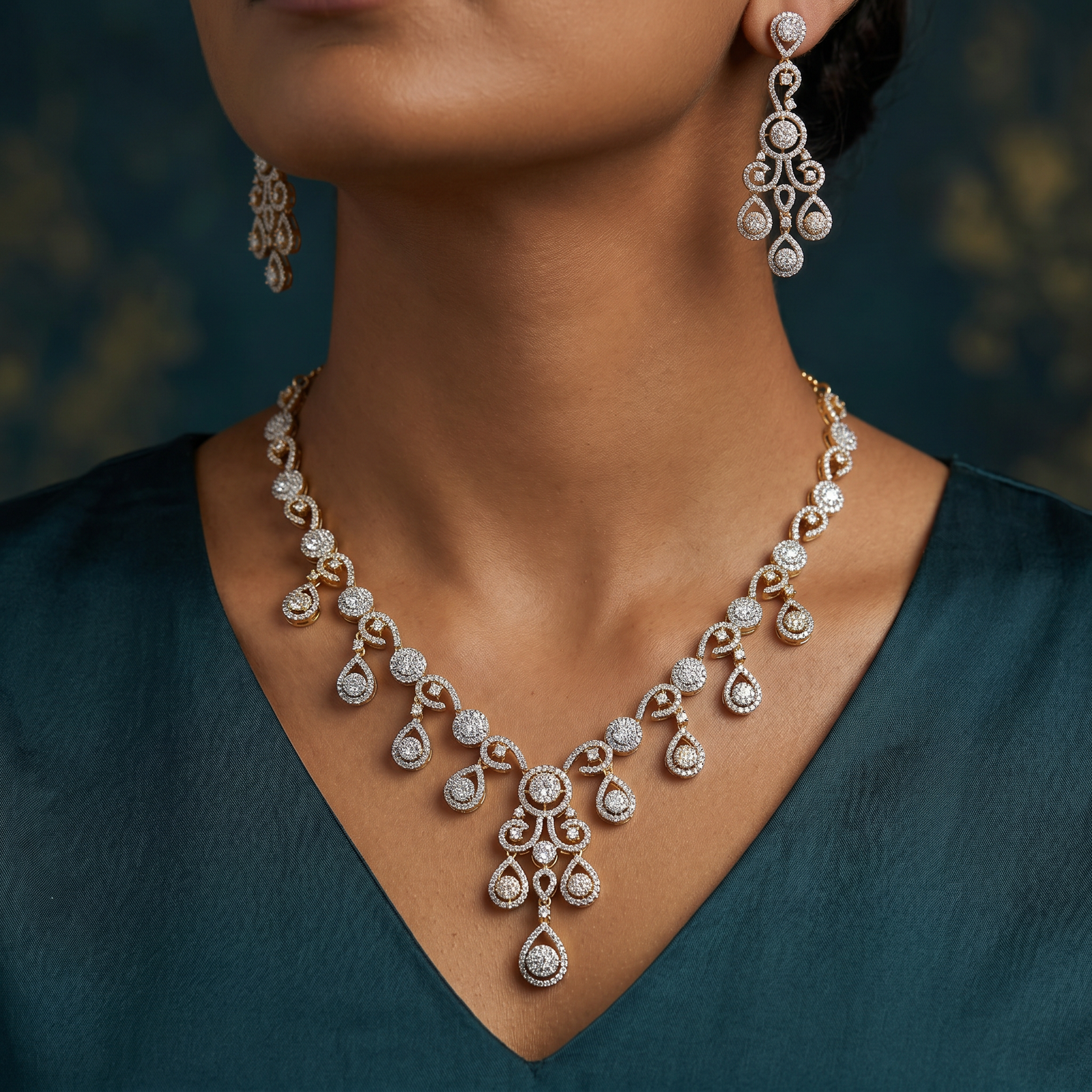 Droplet Vine Necklace with Cascading Circular Links