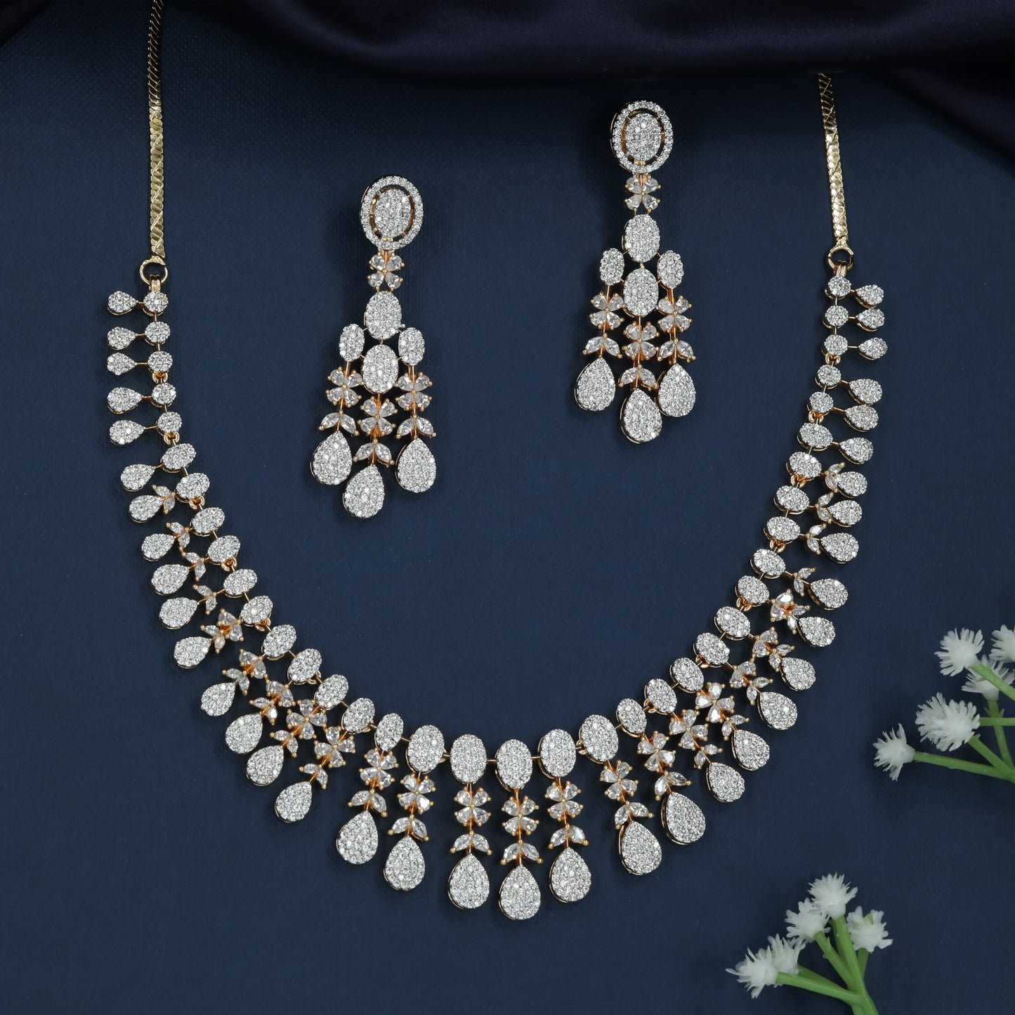 Braided Vine Necklace with Hanging Crystal Arrangement