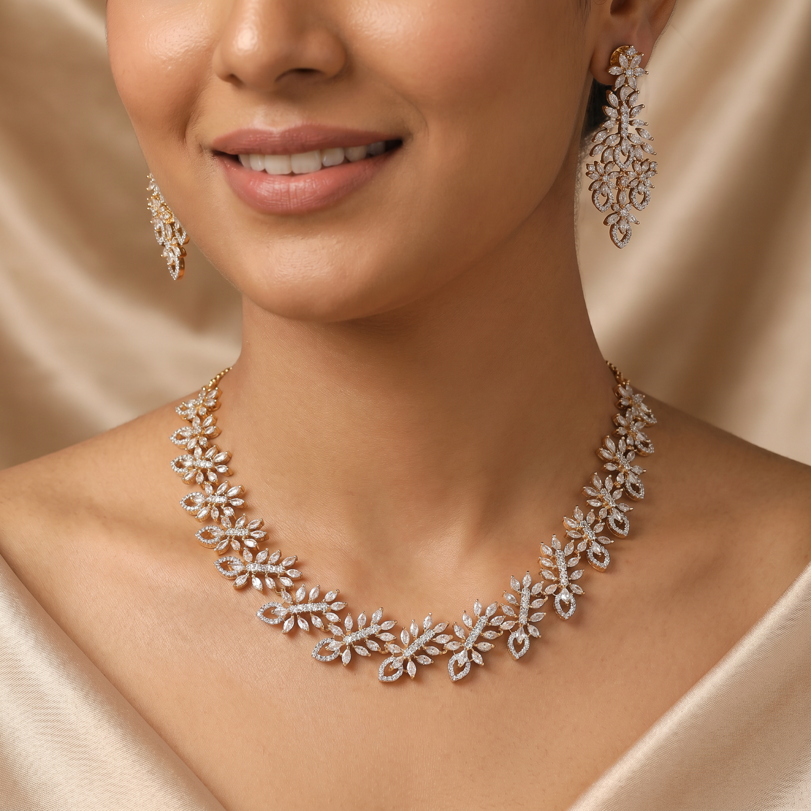 Luxury Branch Curve GJ Necklace with Repeating Open Drop Design