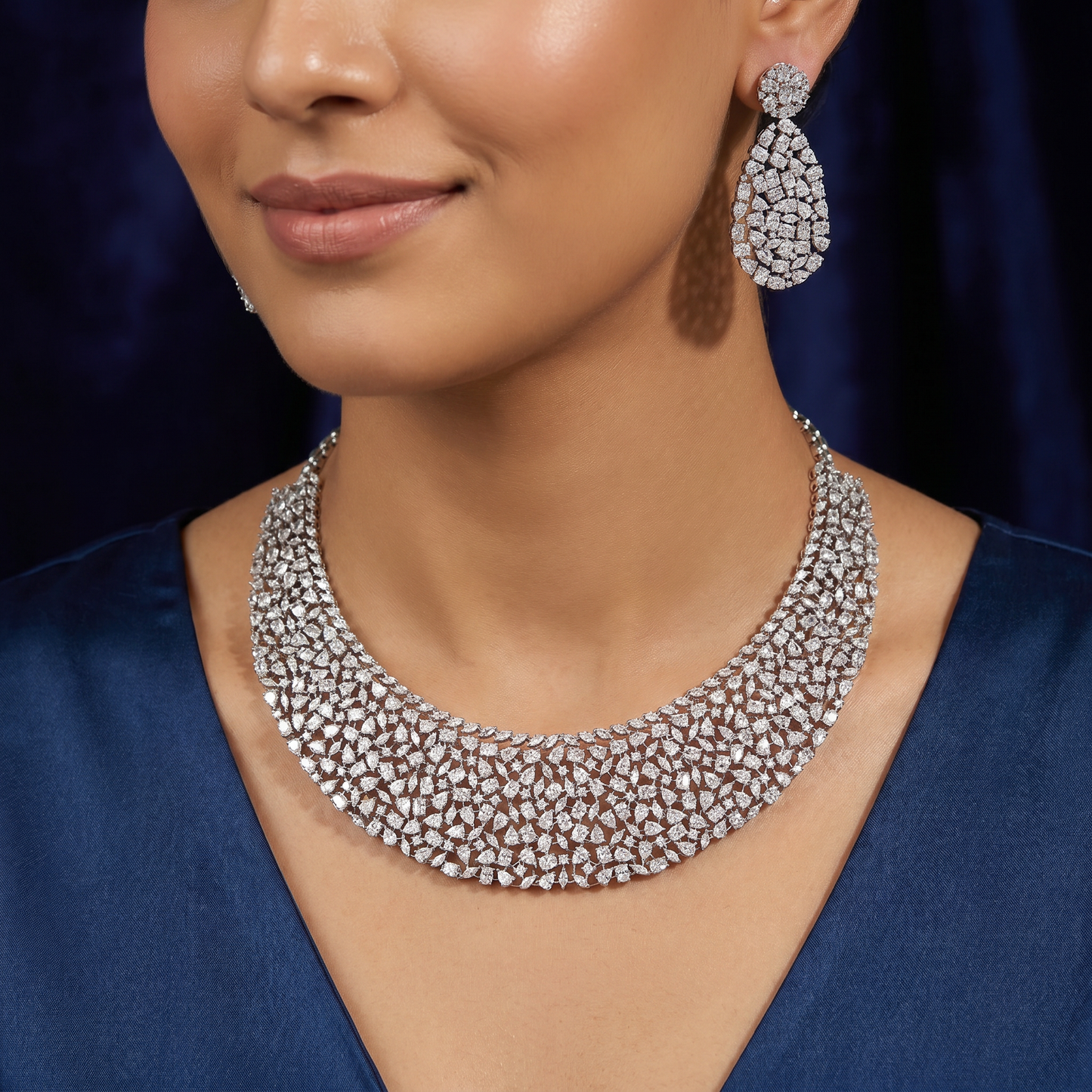 Grand Twin Border Rhodium Necklace with Decorative Curve Detailing