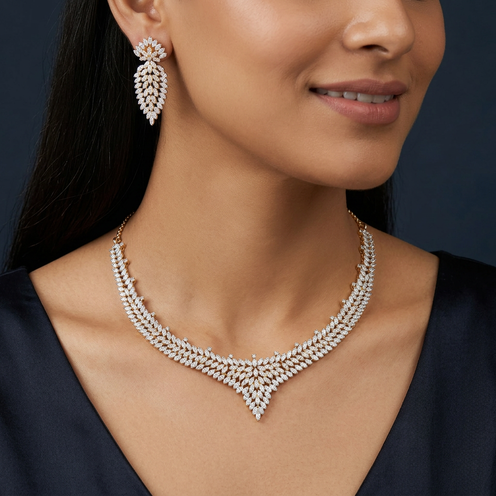 Radiating Leaf Garland GJ Necklace with Grand Centre Drop Styling