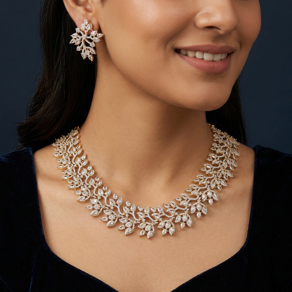 Grand Floral Garland Necklace with Layered Marquise Detailing
